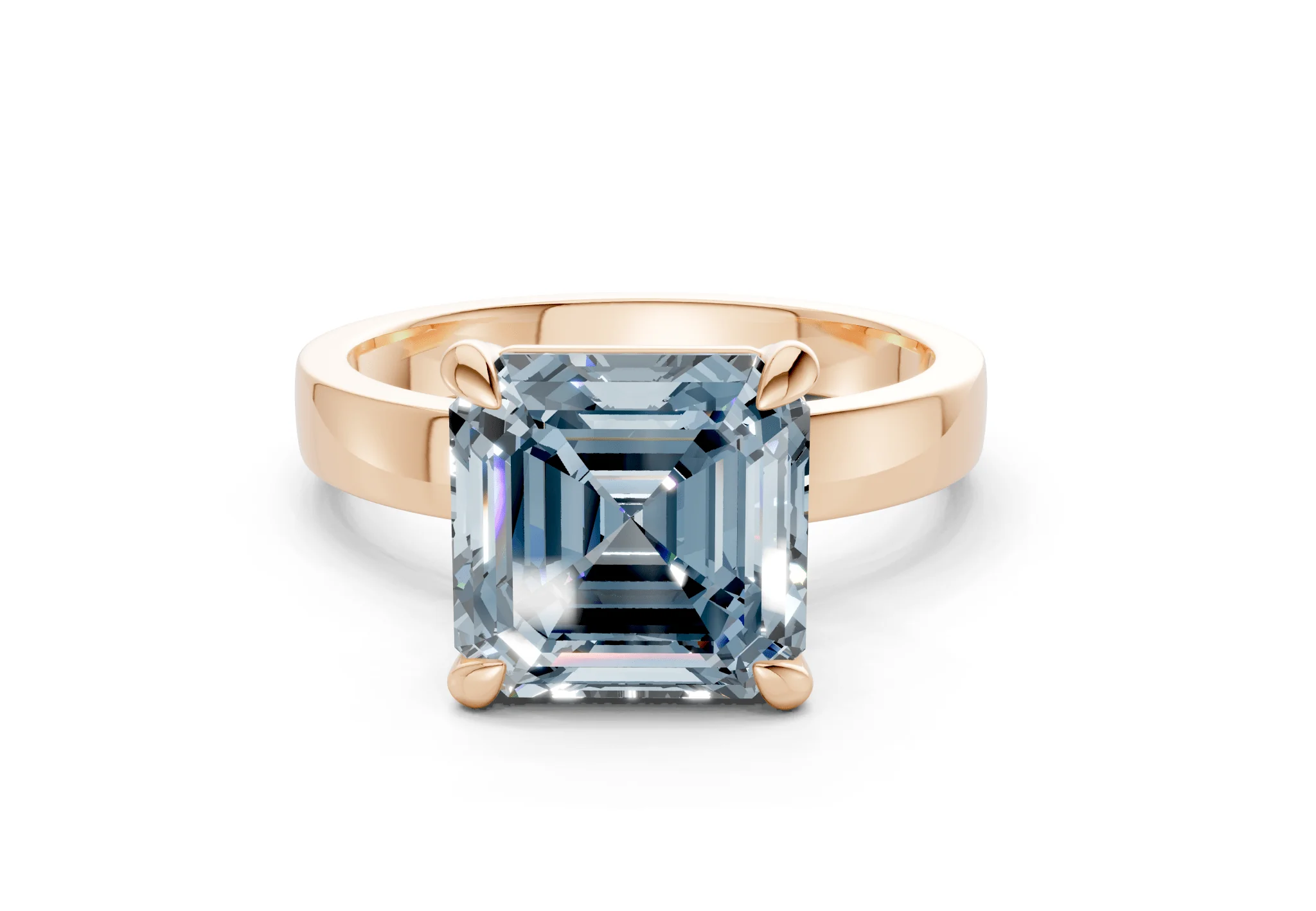 Aspen Blue Diamond Solitaire Asscher Cut 3mm Engagement Ring - Image 4