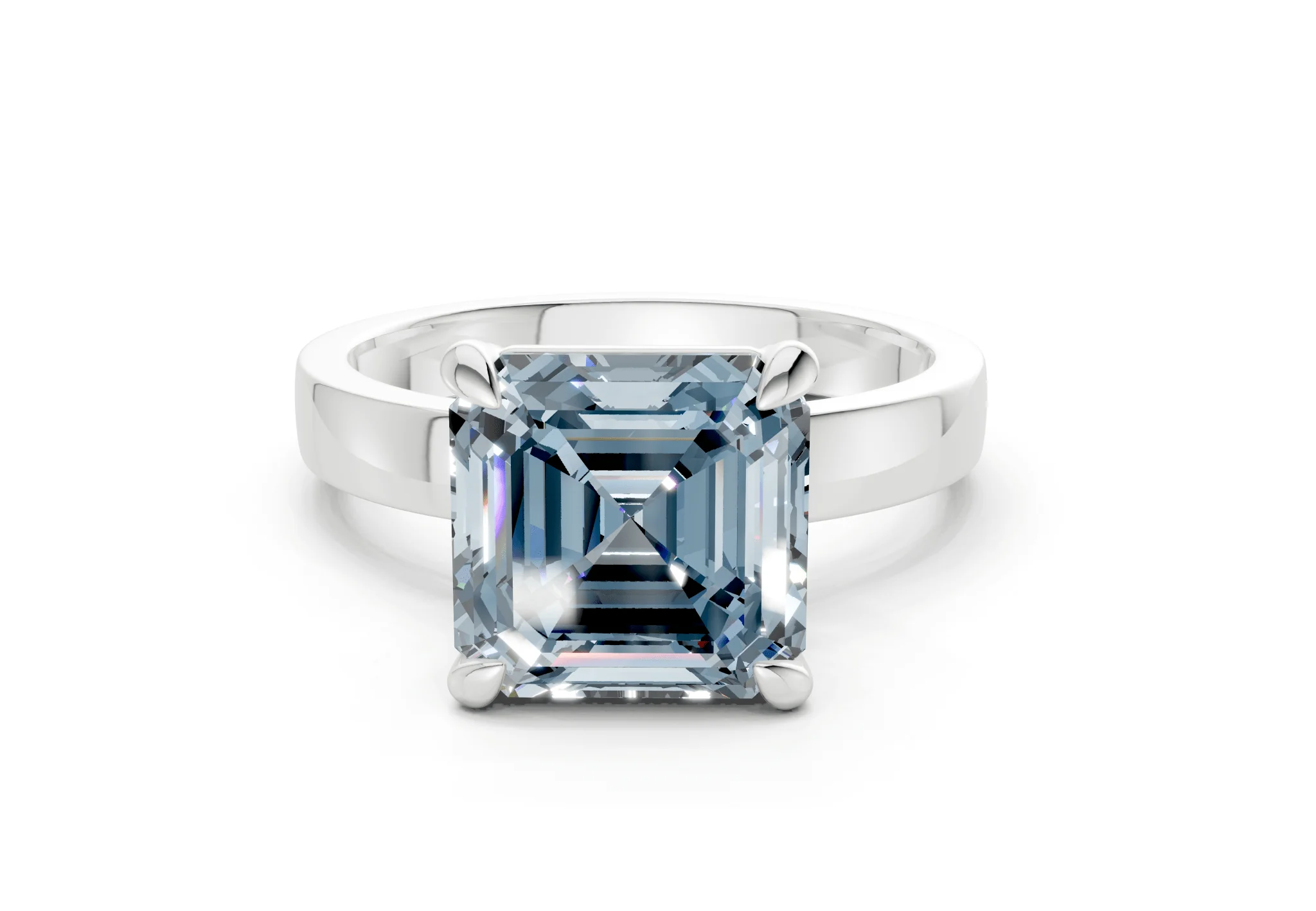 Aspen Blue Diamond Solitaire Asscher Cut 3mm Engagement Ring - Image 7