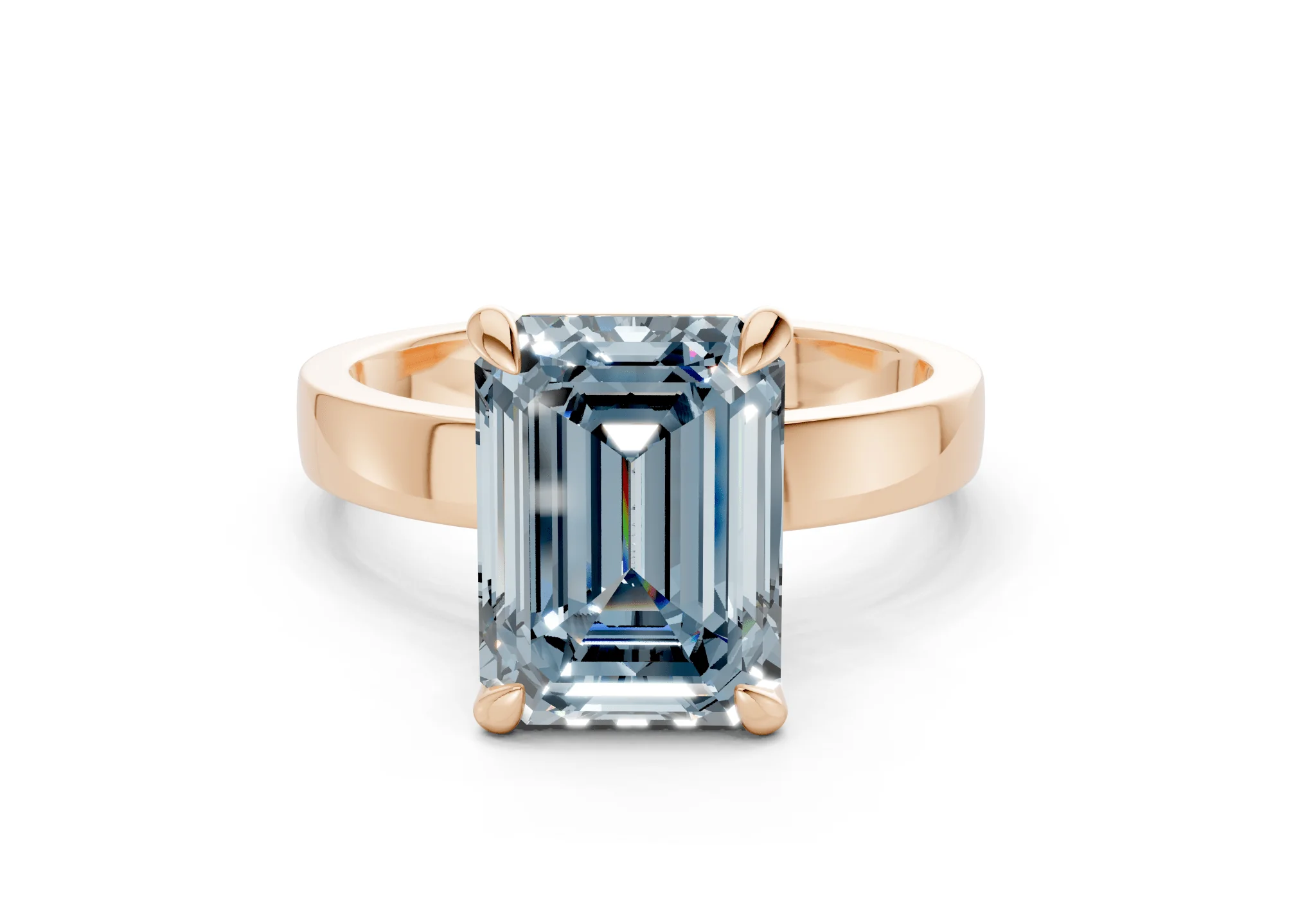 Aspen Blue Diamond Solitaire Emerald Cut 3mm Engagement Ring - Image 4