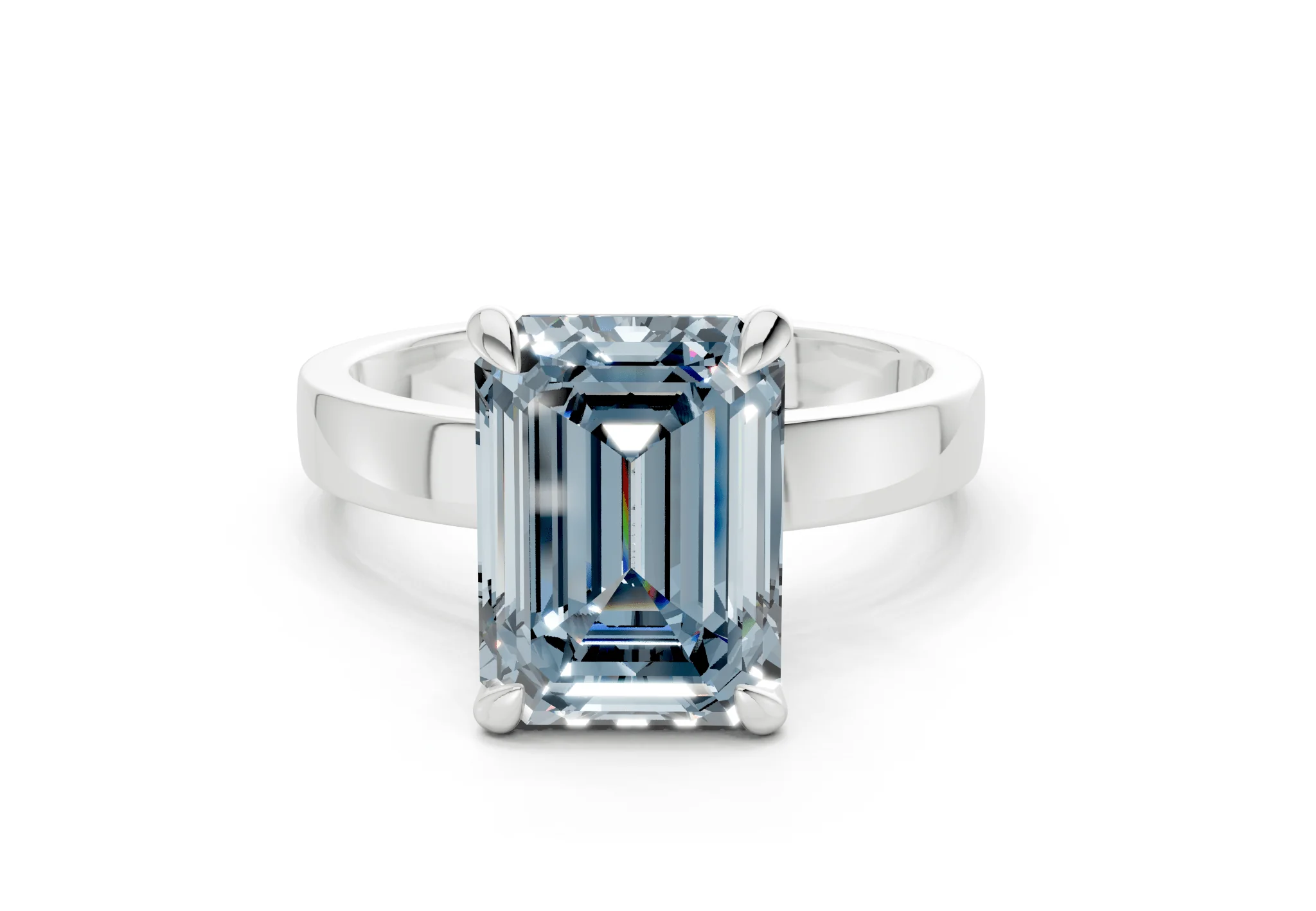 Aspen Blue Diamond Solitaire Emerald Cut 3mm Engagement Ring - Image 7