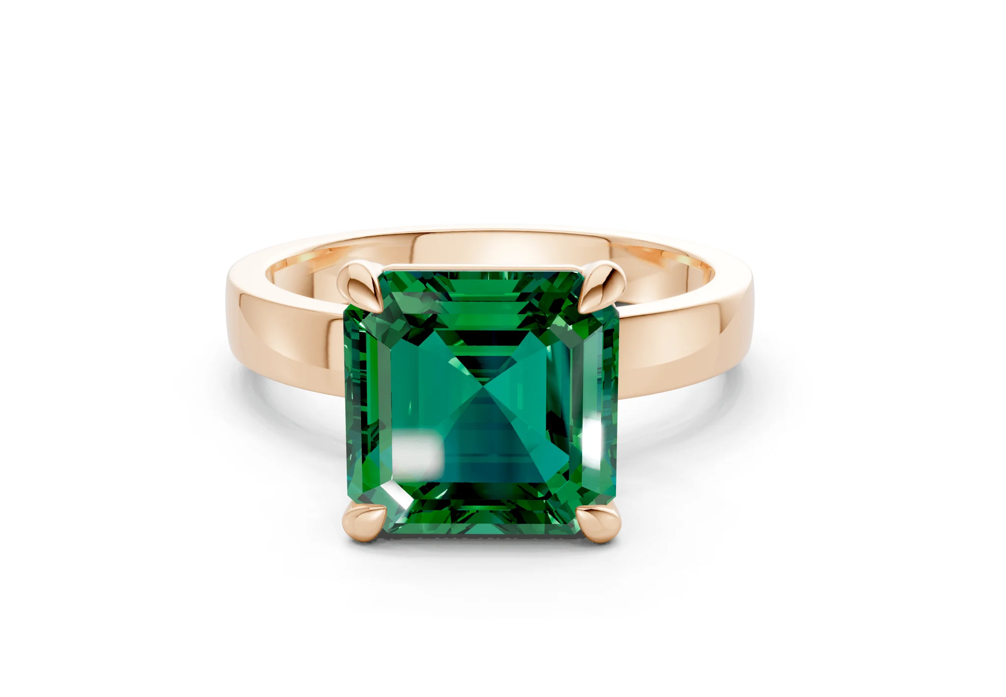 Aspen Emerald Gemstone Solitaire Asscher Cut 3mm Engagement Ring - Image 4