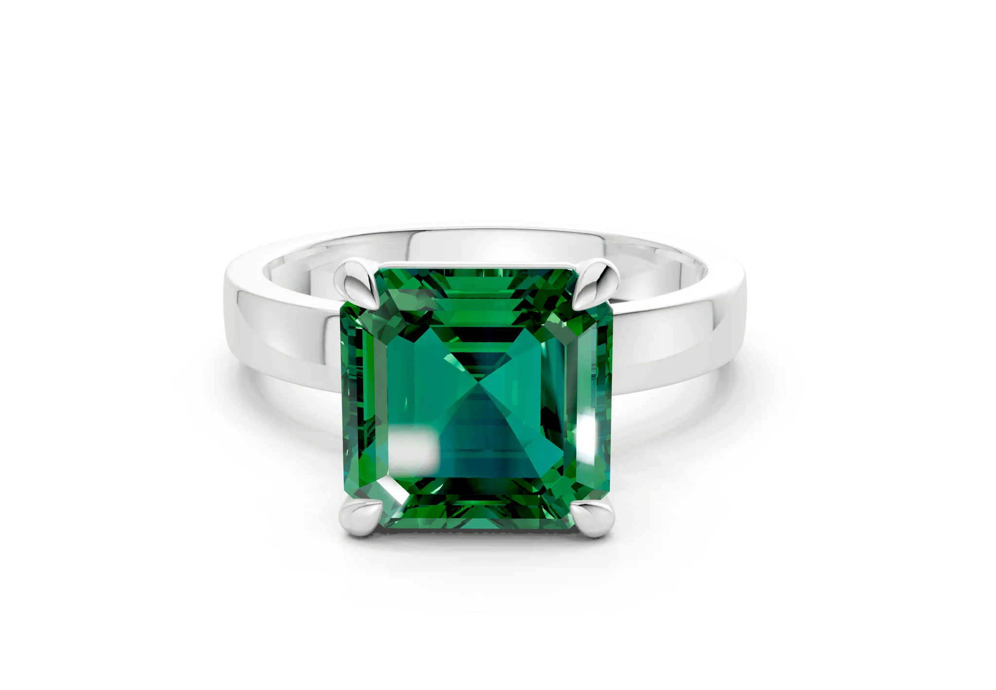 Aspen Emerald Gemstone Solitaire Asscher Cut 3mm Engagement Ring - Image 7