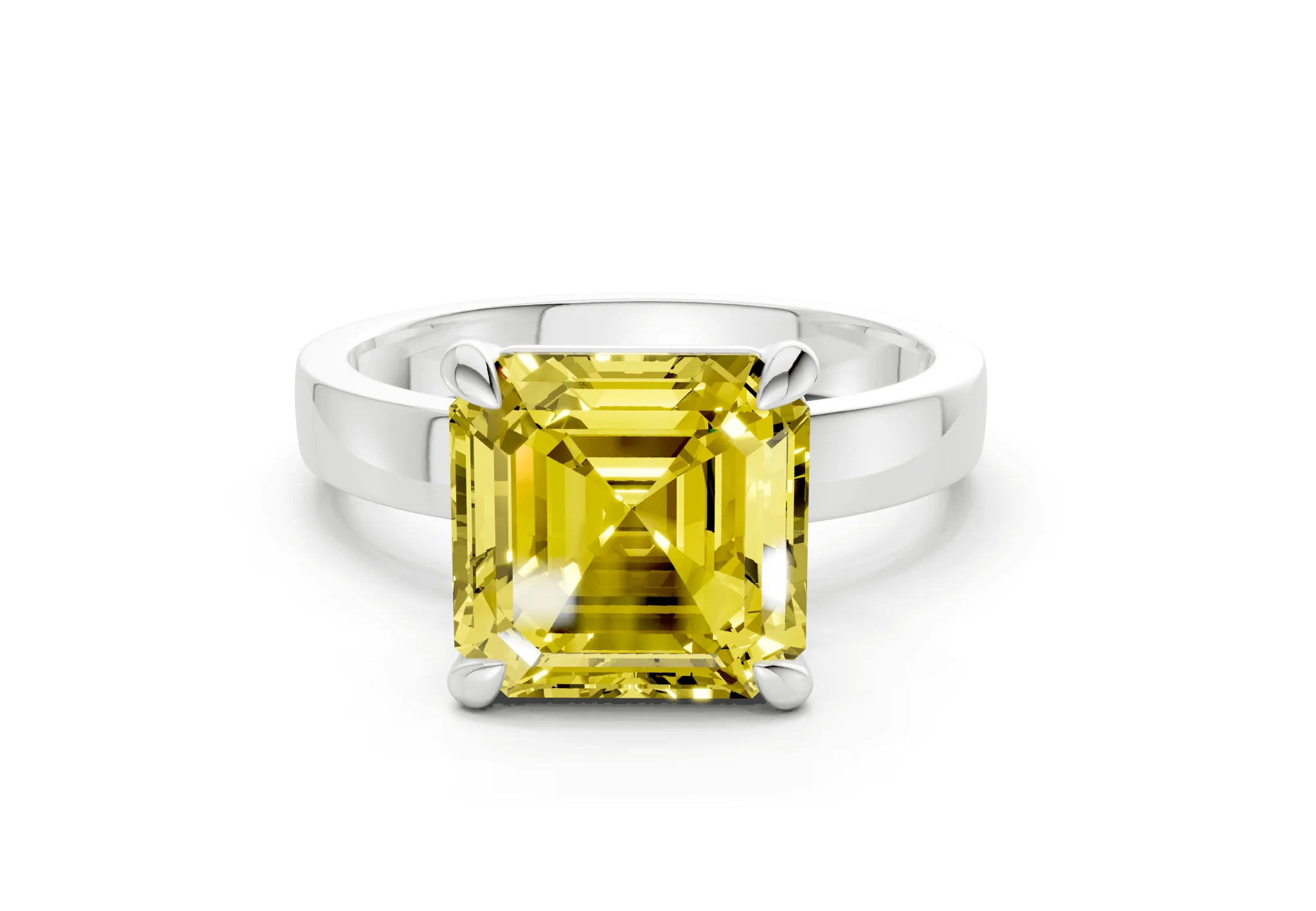 Aspen Yellow Diamond Solitaire Asscher Cut 3mm Engagement Ring - Image 7
