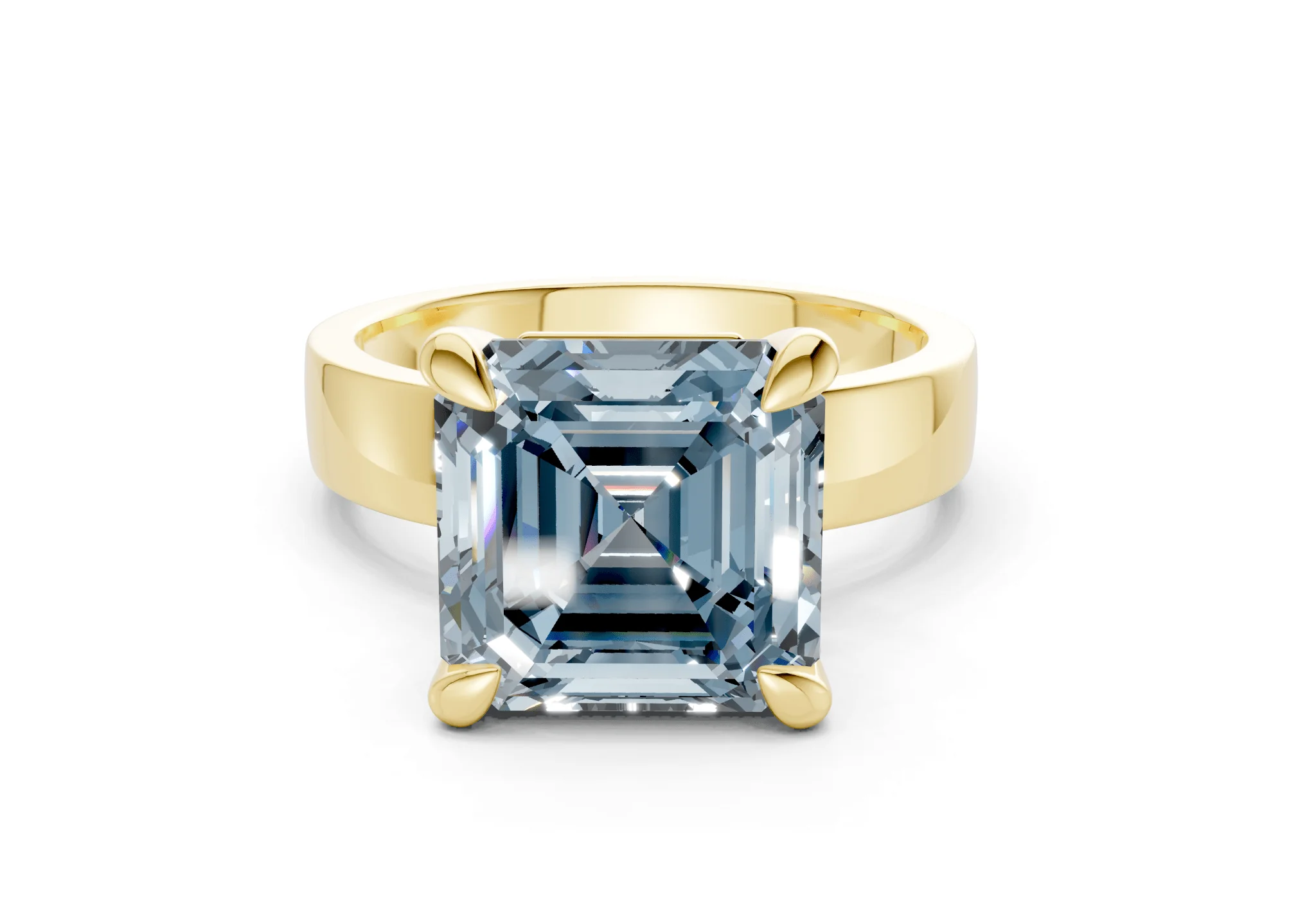 Cascade Blue Diamond Solitaire Asscher Cut 4mm Engagement Ring