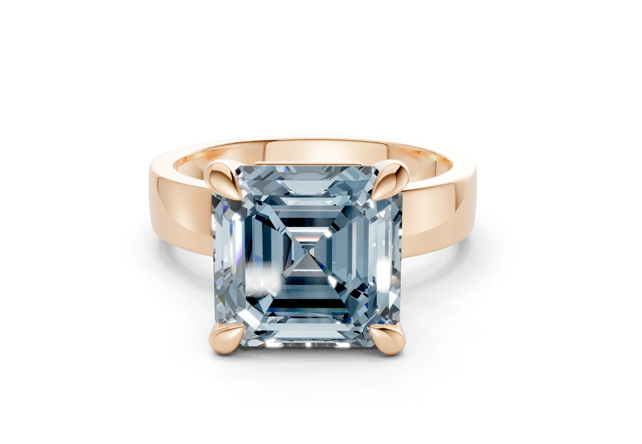 Cascade Blue Diamond Solitaire Asscher Cut 4mm Engagement Ring - Image 4