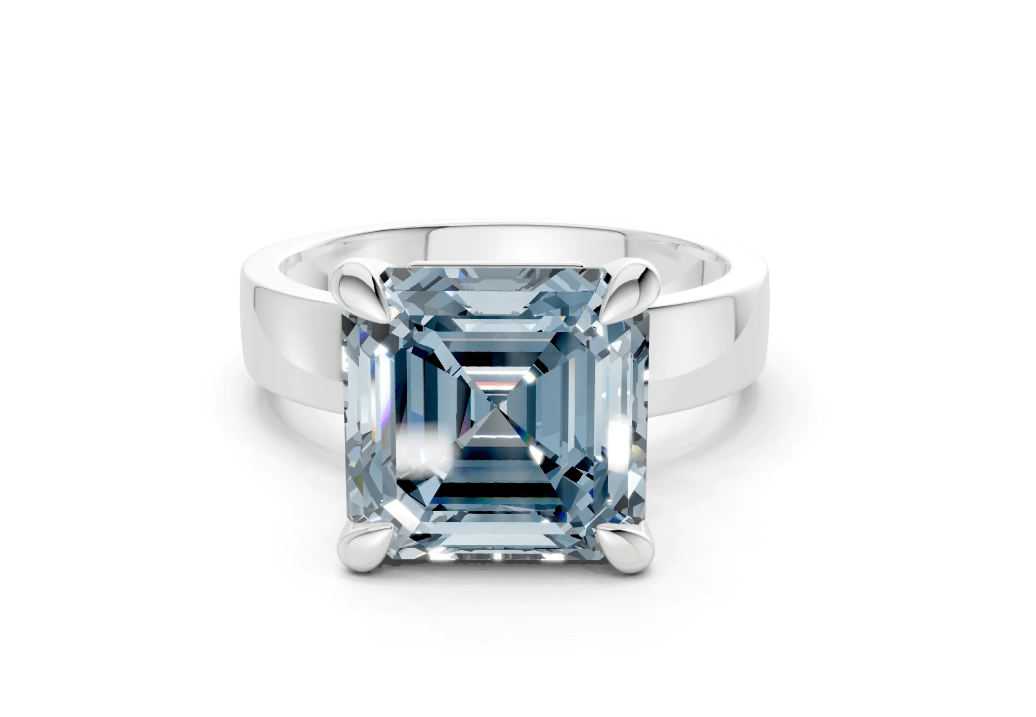 Cascade Blue Diamond Solitaire Asscher Cut 4mm Engagement Ring - Image 7