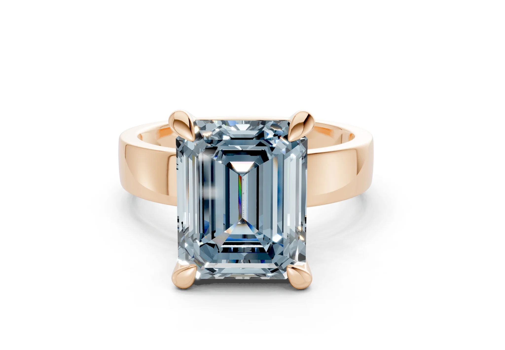 Cascade Blue Diamond Solitaire Emerald Cut 4mm Engagement Ring - Image 4