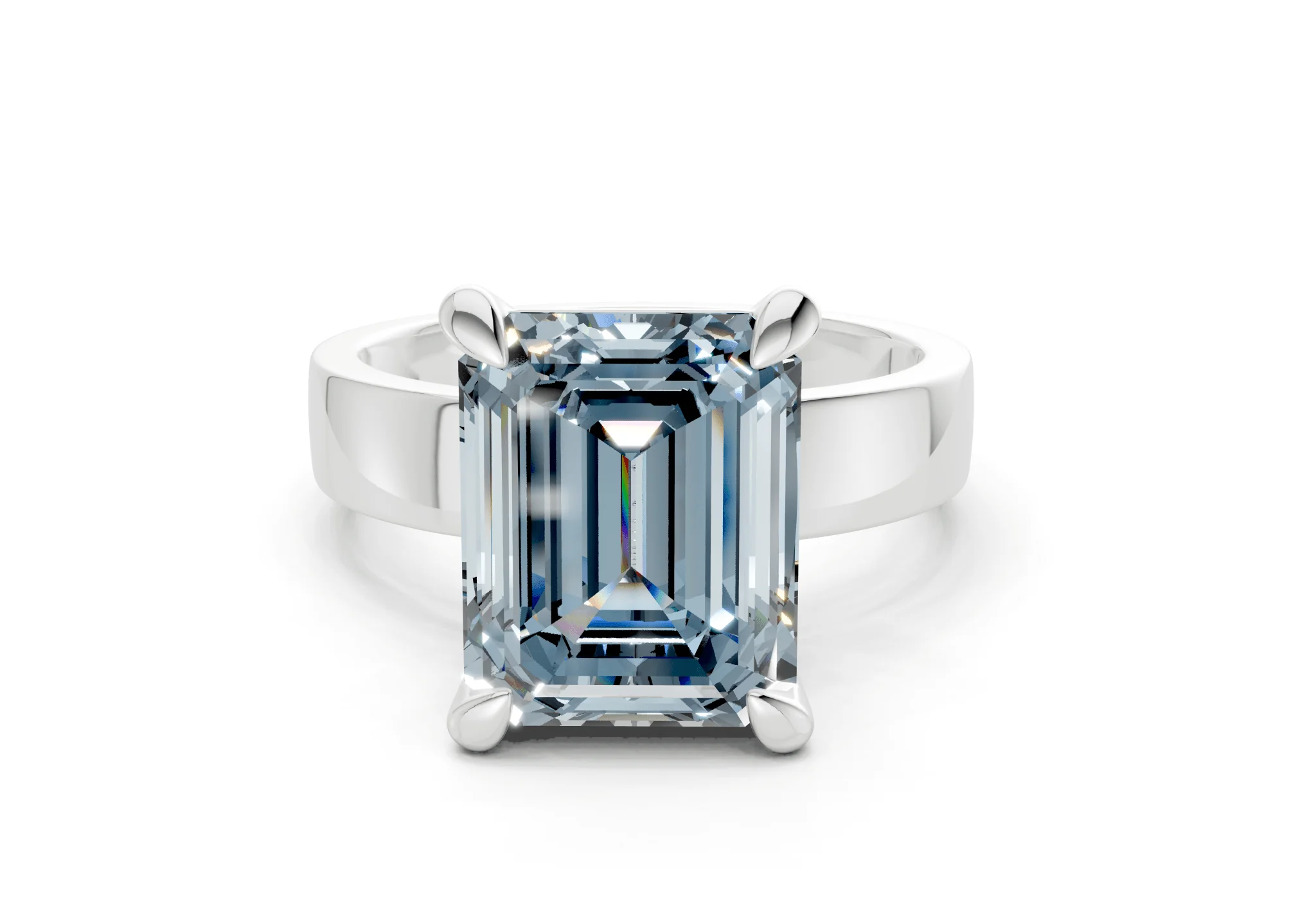 Cascade Blue Diamond Solitaire Emerald Cut 4mm Engagement Ring - Image 7