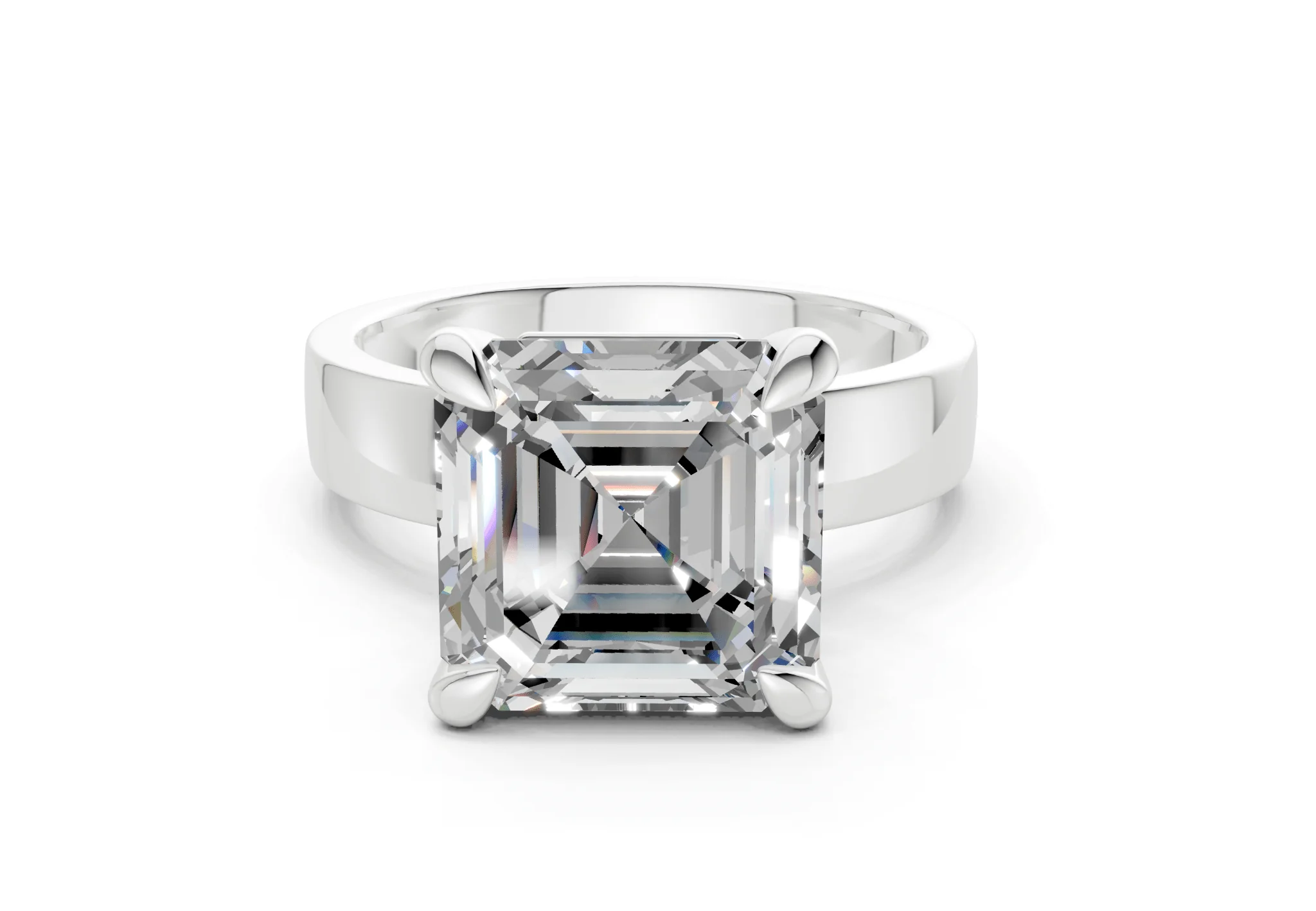 Cascade Diamond Solitaire Asscher Cut 4mm Engagement Ring - Image 7