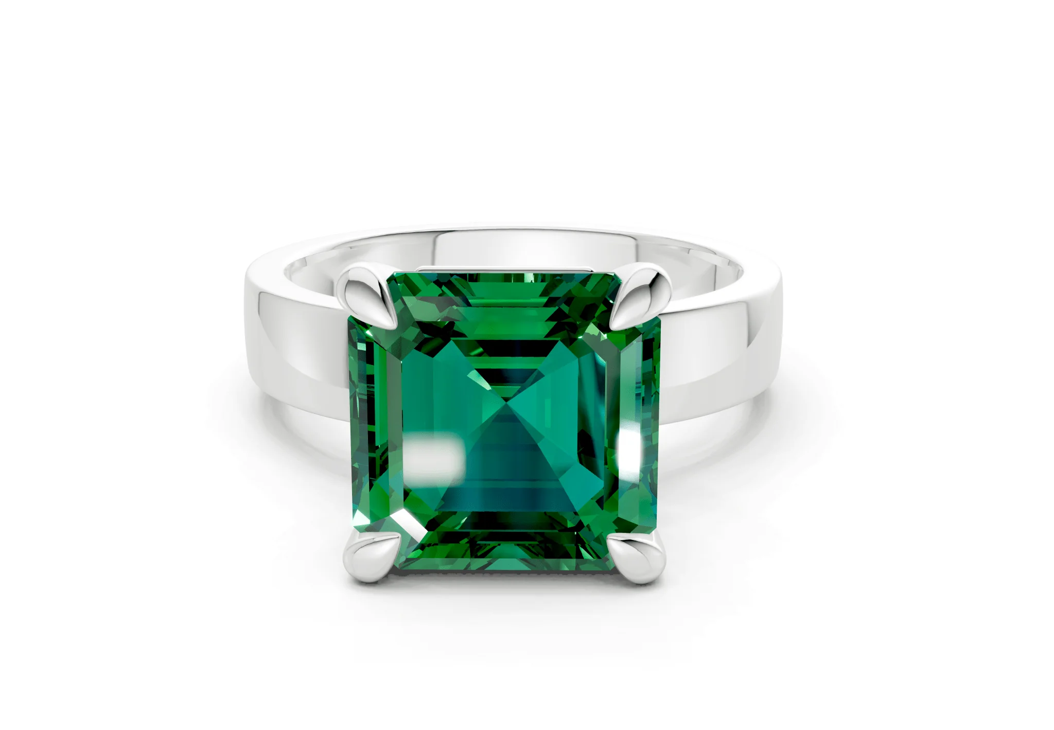 Cascade Emerald Gemstone Solitaire Asscher Cut 4mm Engagement Ring - Image 7