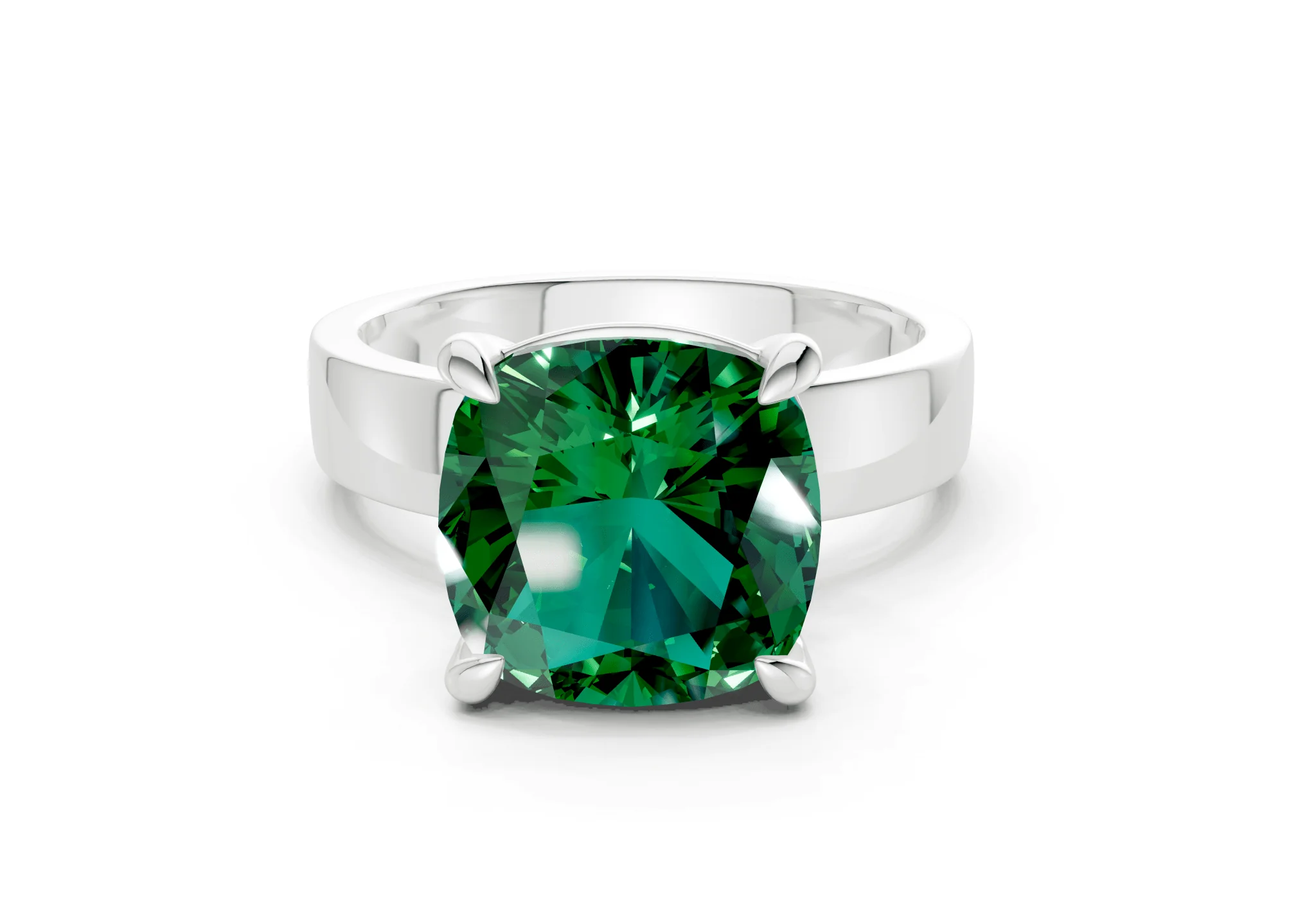 Cascade Emerald Gemstone Solitaire Cushion Squareuare Cut 4mm Engagement Ring - Image 7