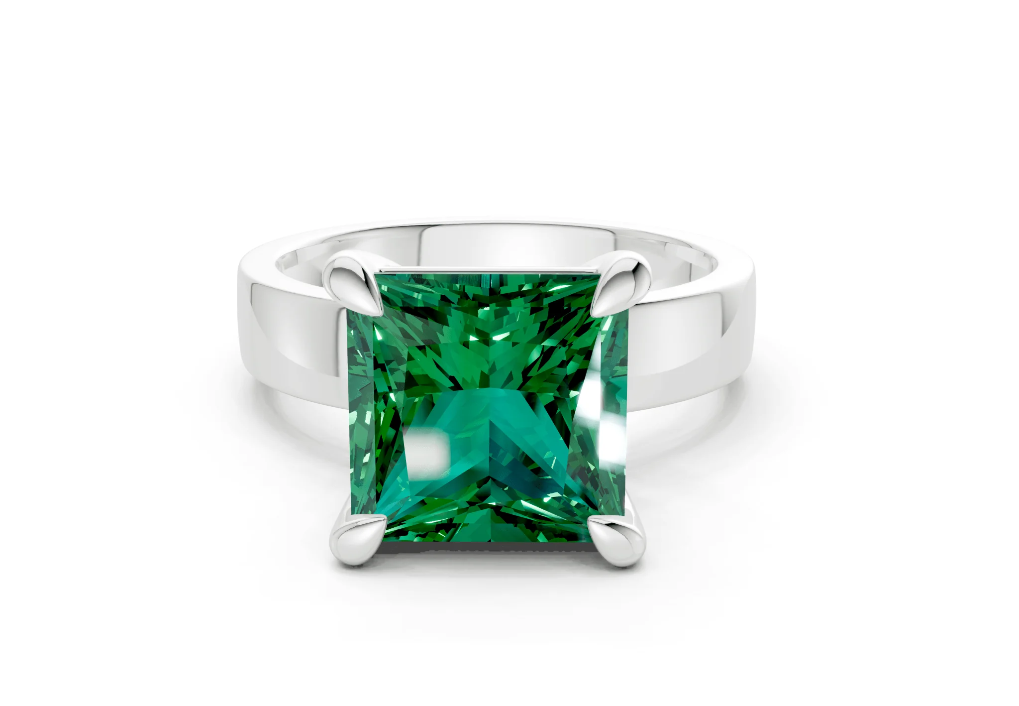 Cascade Emerald Gemstone Solitaire Princess Cut 4mm Engagement Ring - Image 7