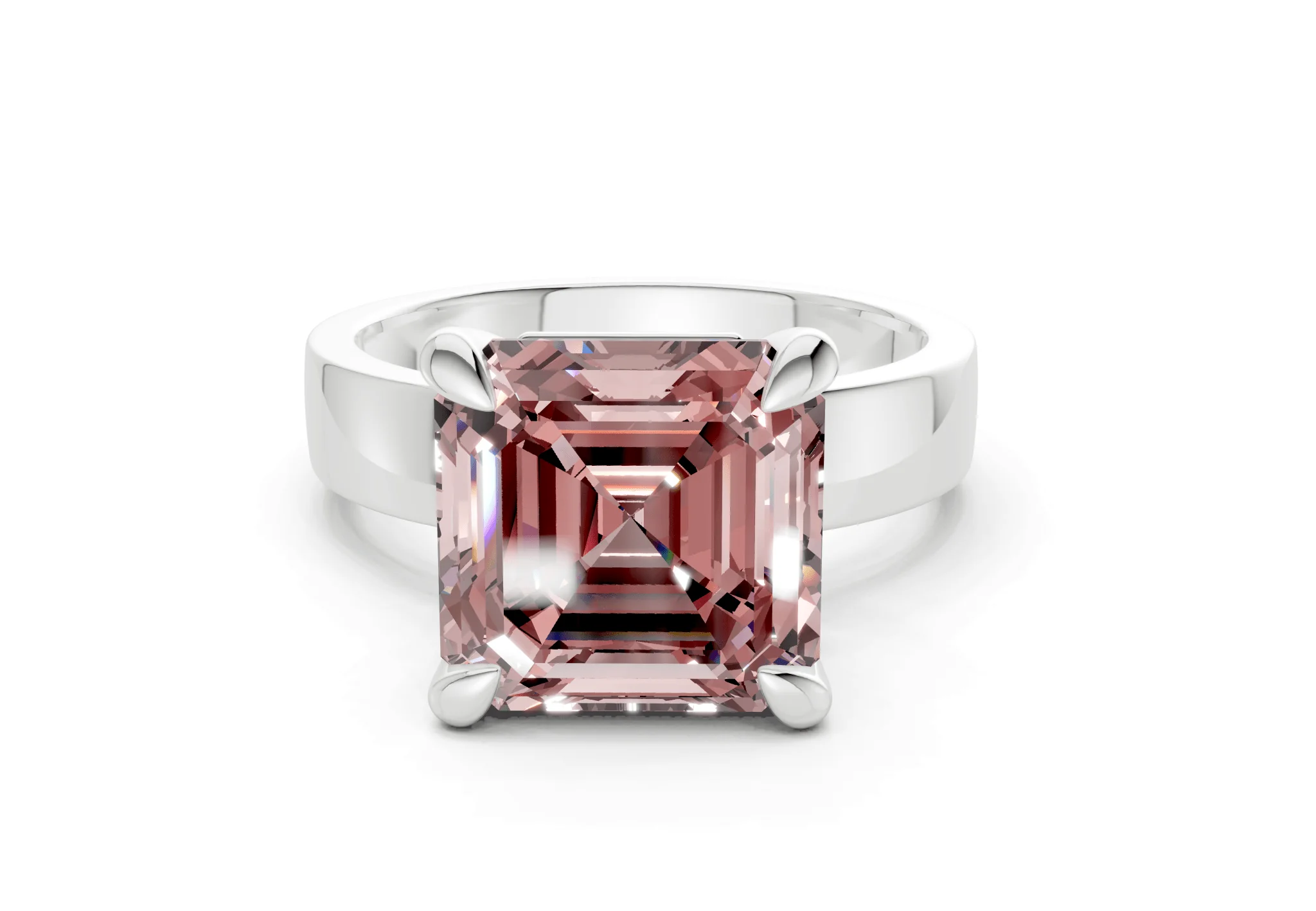 Cascade Pink Diamond Solitaire Asscher Cut 4mm Engagement Ring - Image 7