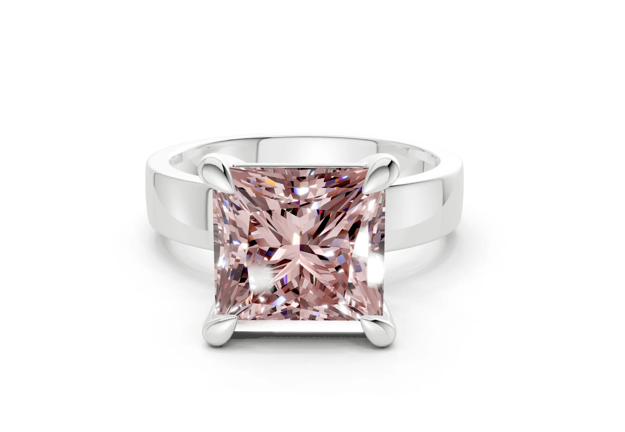 Cascade Pink Diamond Solitaire Princess Cut 4mm Engagement Ring - Image 7