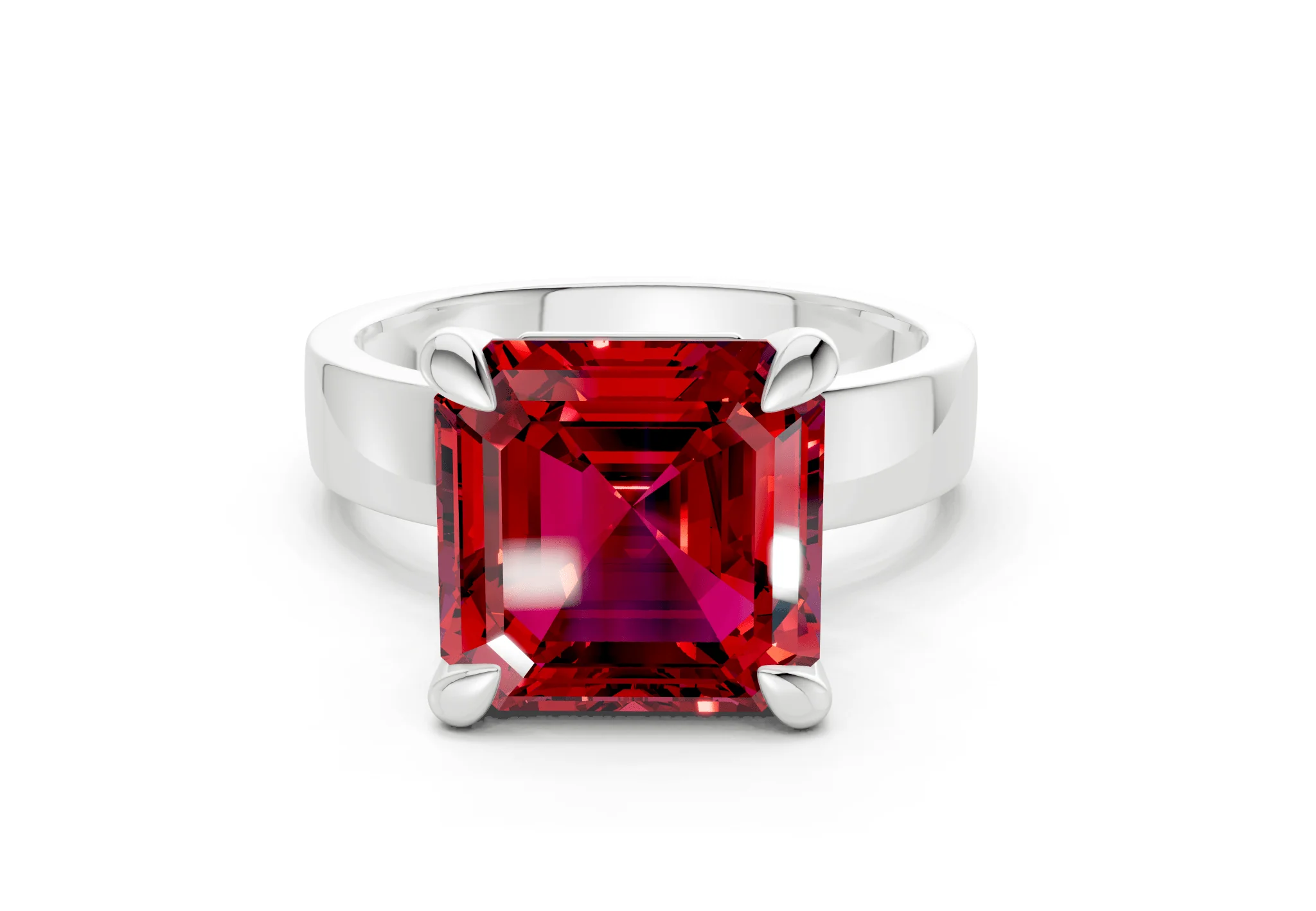 Cascade Ruby Gemstone Solitaire Asscher Cut 4mm Engagement Ring - Image 7