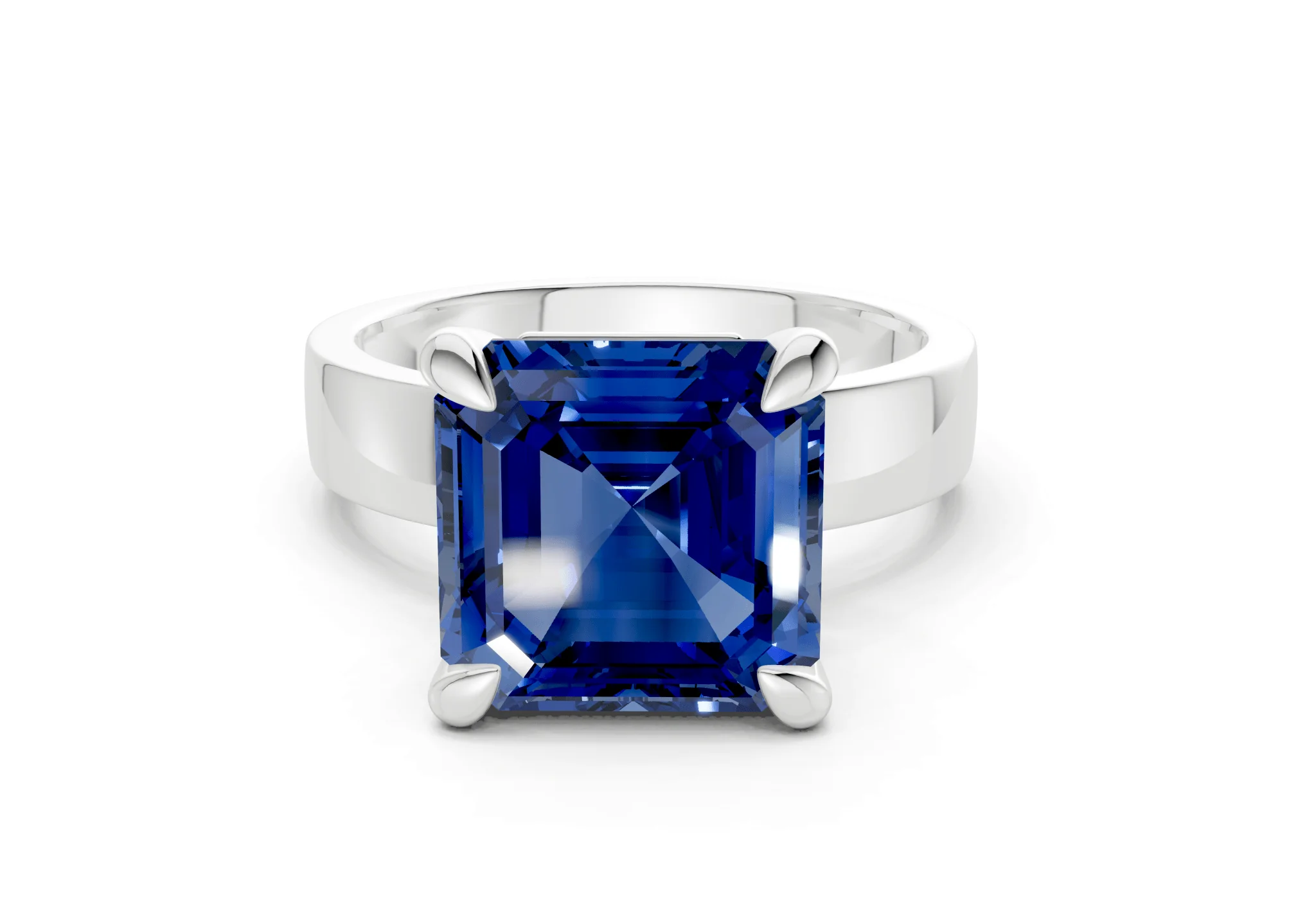 Cascade Sapphire Gemstone Solitaire Asscher Cut 4mm Engagement Ring - Image 7