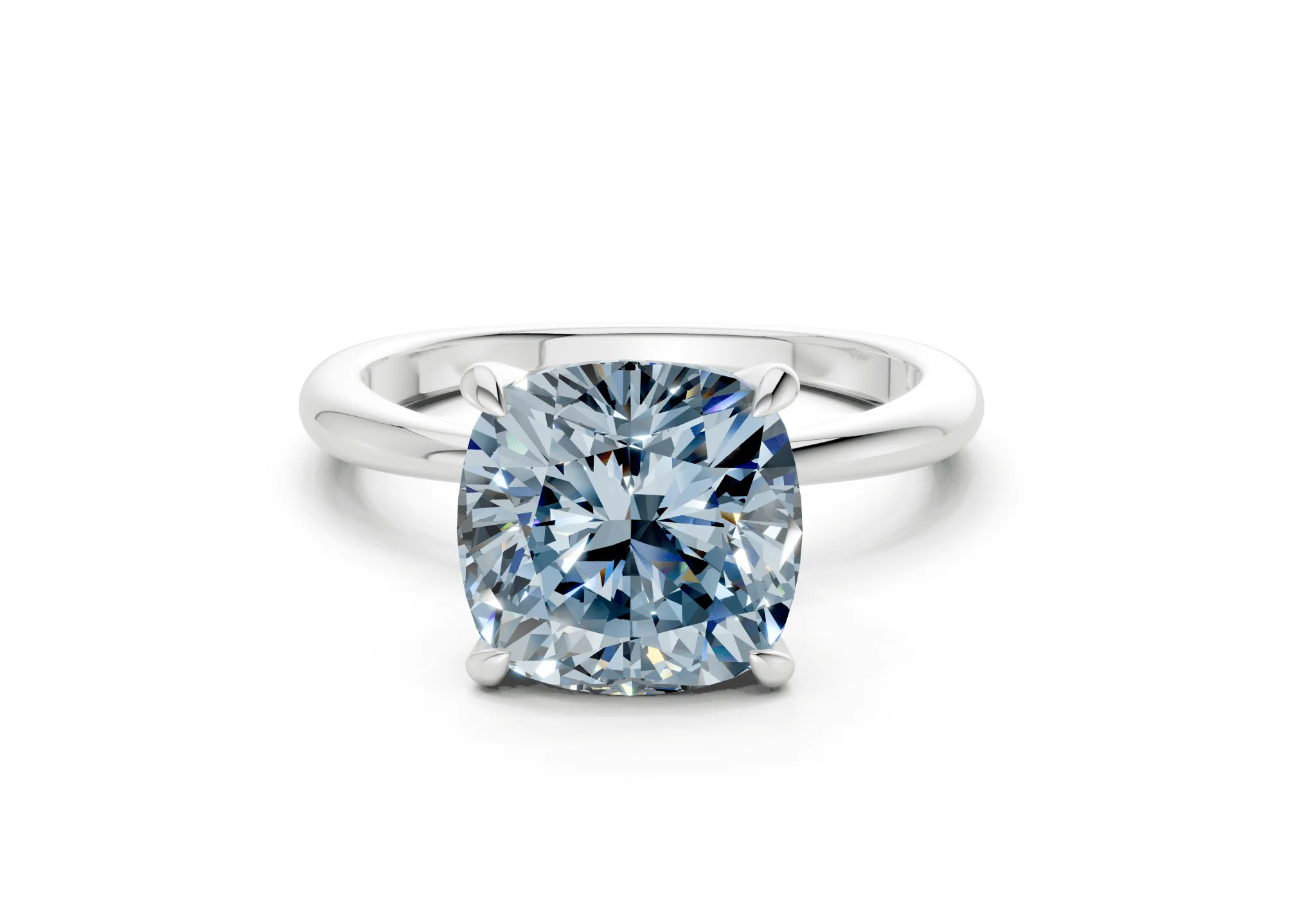 Marlowe Blue Diamond Solitaire Cushion Squareuare Cut 1.6mm Engagement Ring - Image 7