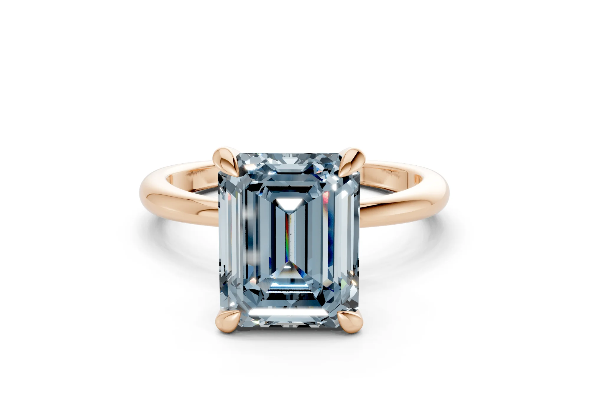 Marlowe Blue Diamond Solitaire Emerald Cut 1.6mm Engagement Ring - Image 4