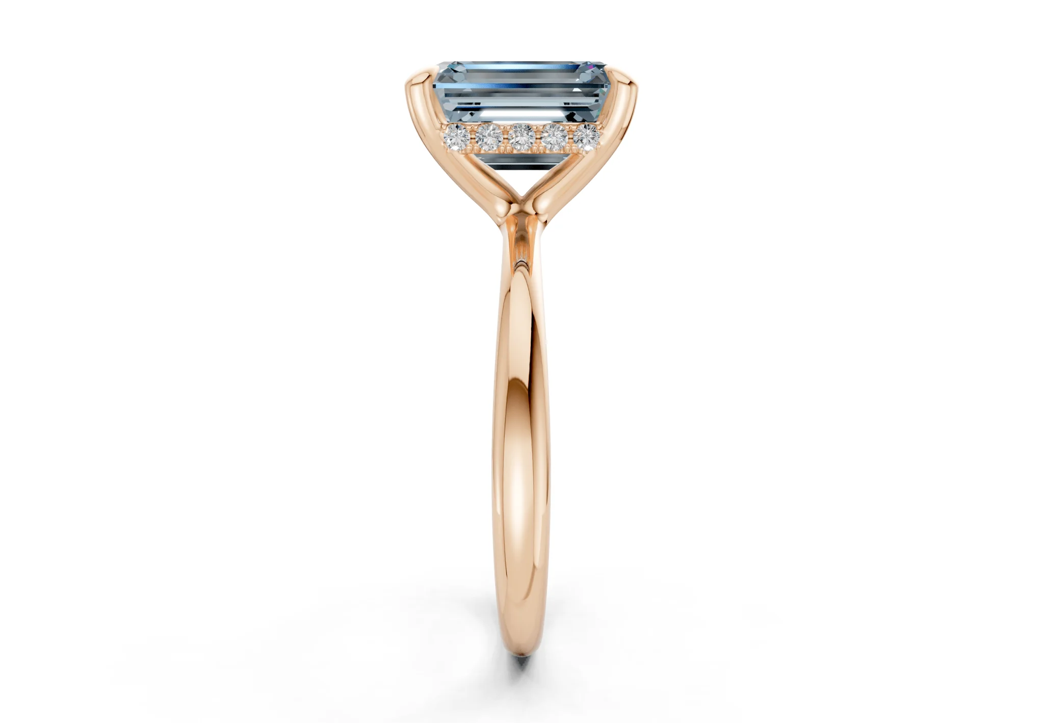 Marlowe Blue Diamond Solitaire Emerald Cut 1.6mm Engagement Ring - Image 6