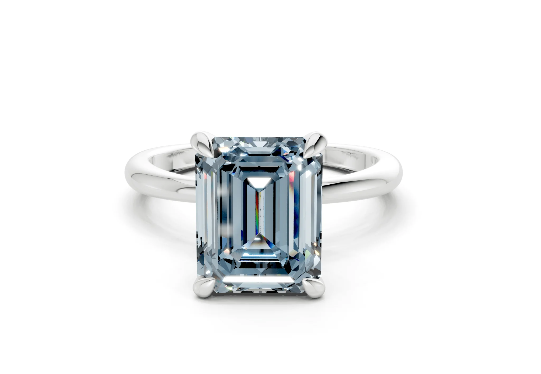 Marlowe Blue Diamond Solitaire Emerald Cut 1.6mm Engagement Ring - Image 7
