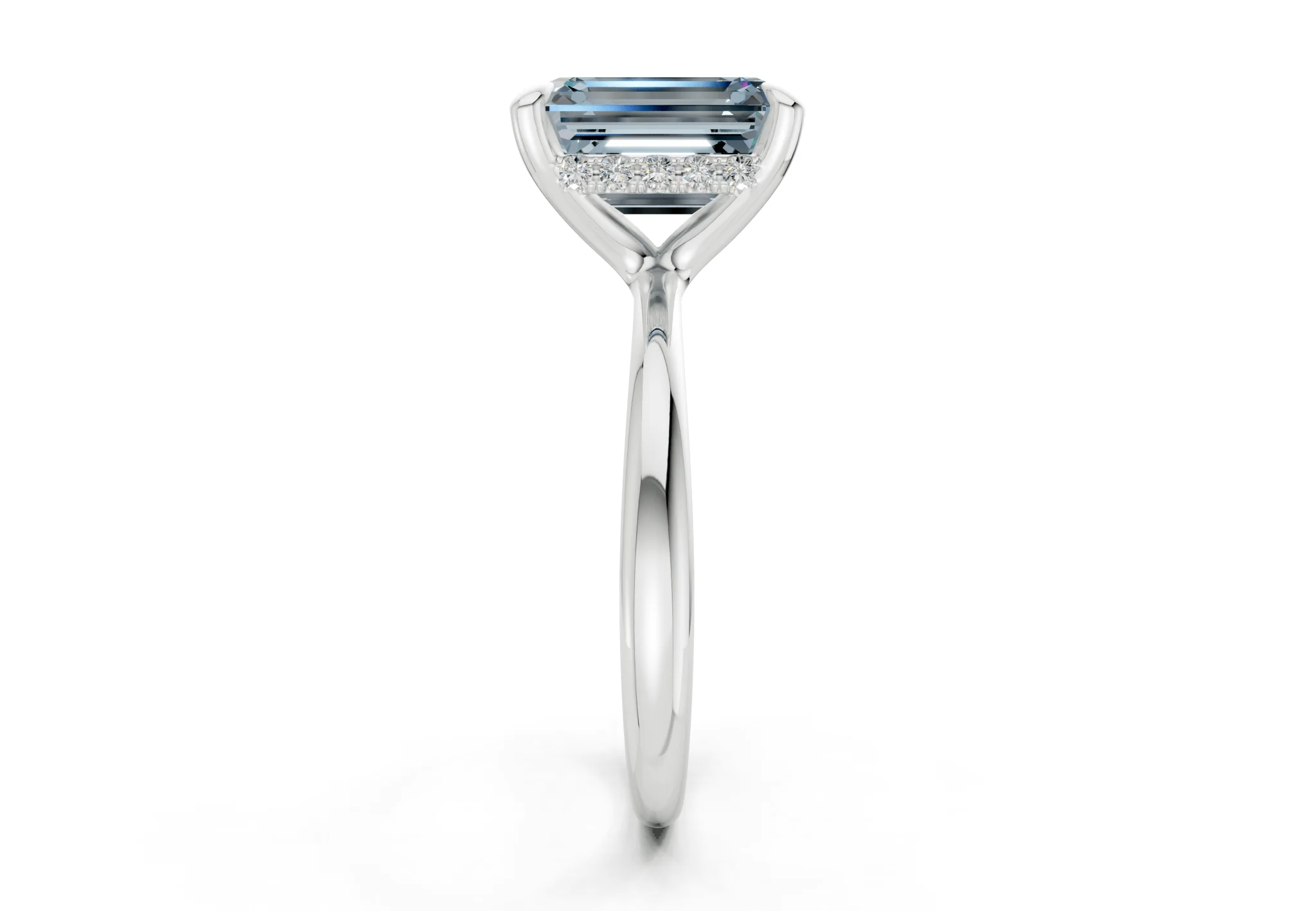 Marlowe Blue Diamond Solitaire Emerald Cut 1.6mm Engagement Ring - Image 9