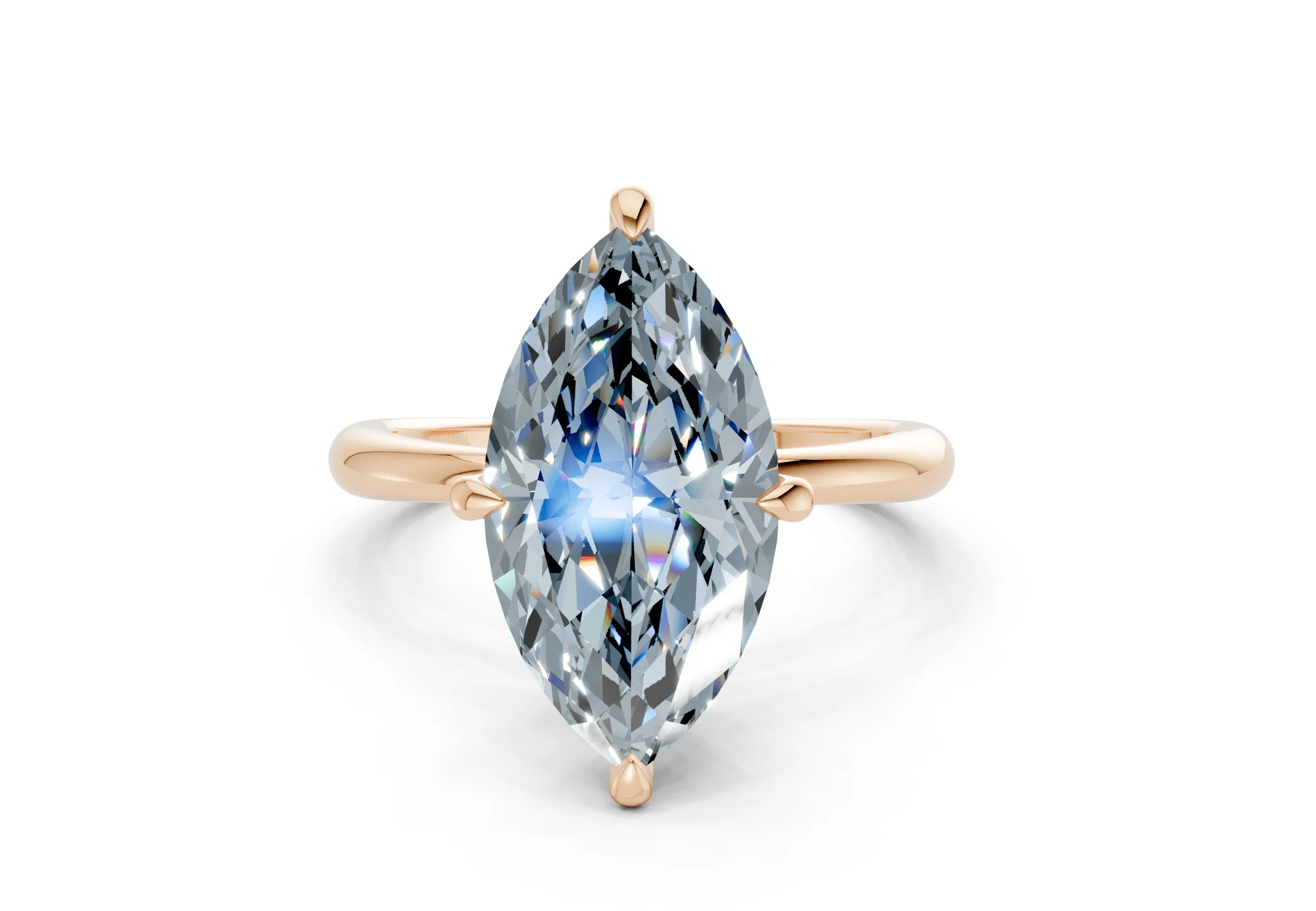 Marlowe Blue Diamond Solitaire Marquise Cut 1.6mm Engagement Ring - Image 4