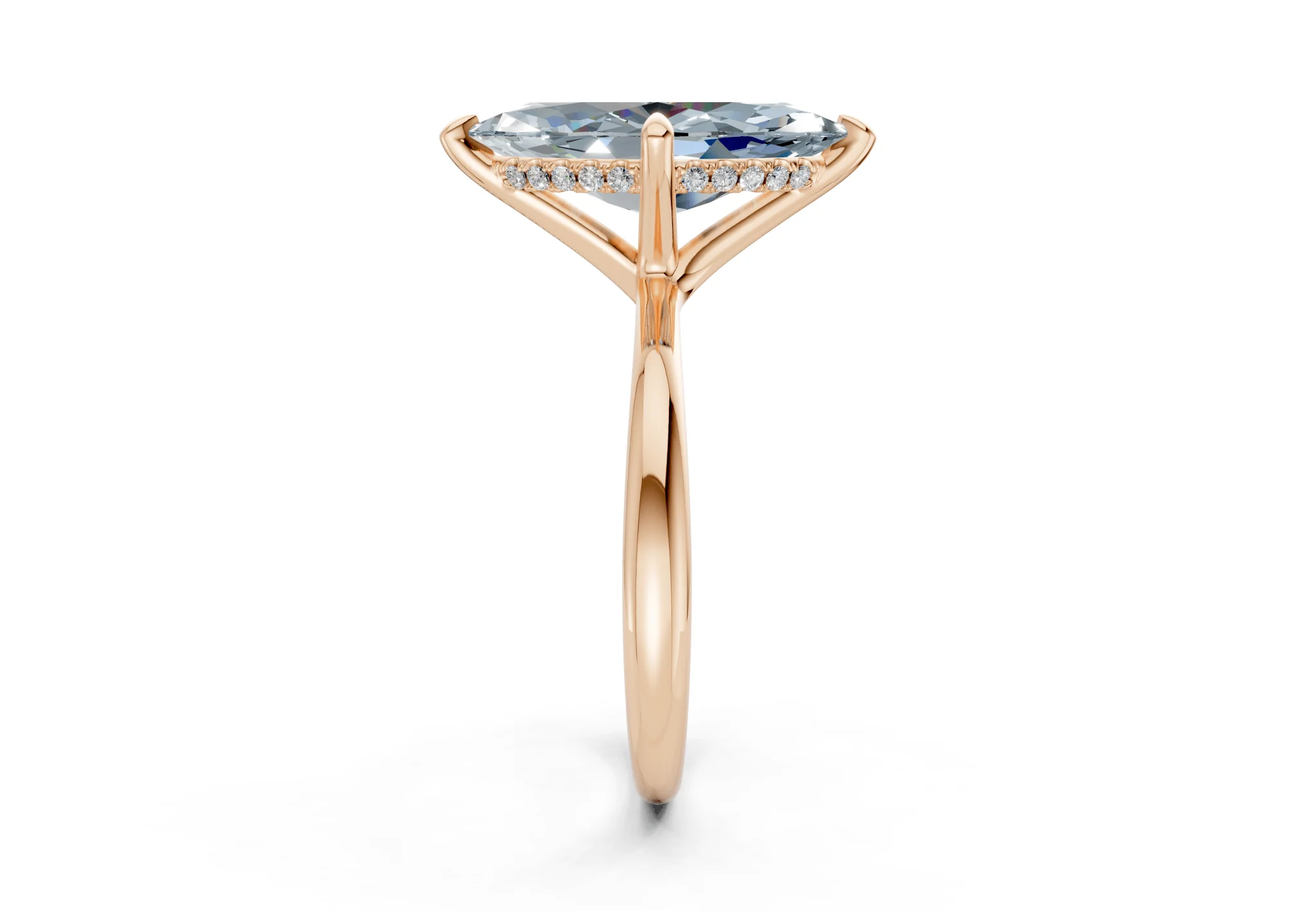 Marlowe Blue Diamond Solitaire Marquise Cut 1.6mm Engagement Ring - Image 6
