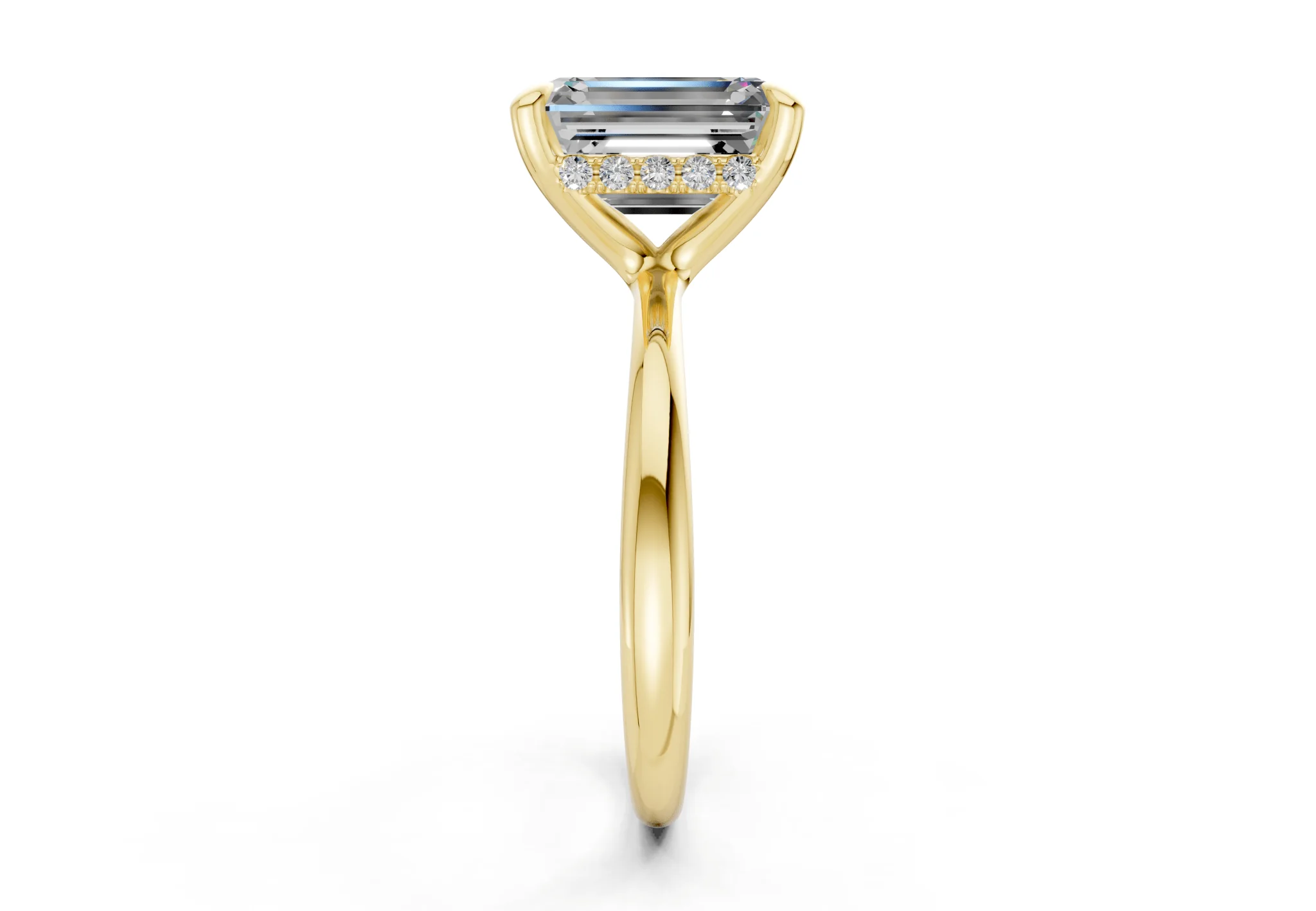 Marlowe Diamond Solitaire Emerald Cut 1.6mm Engagement Ring - Image 3