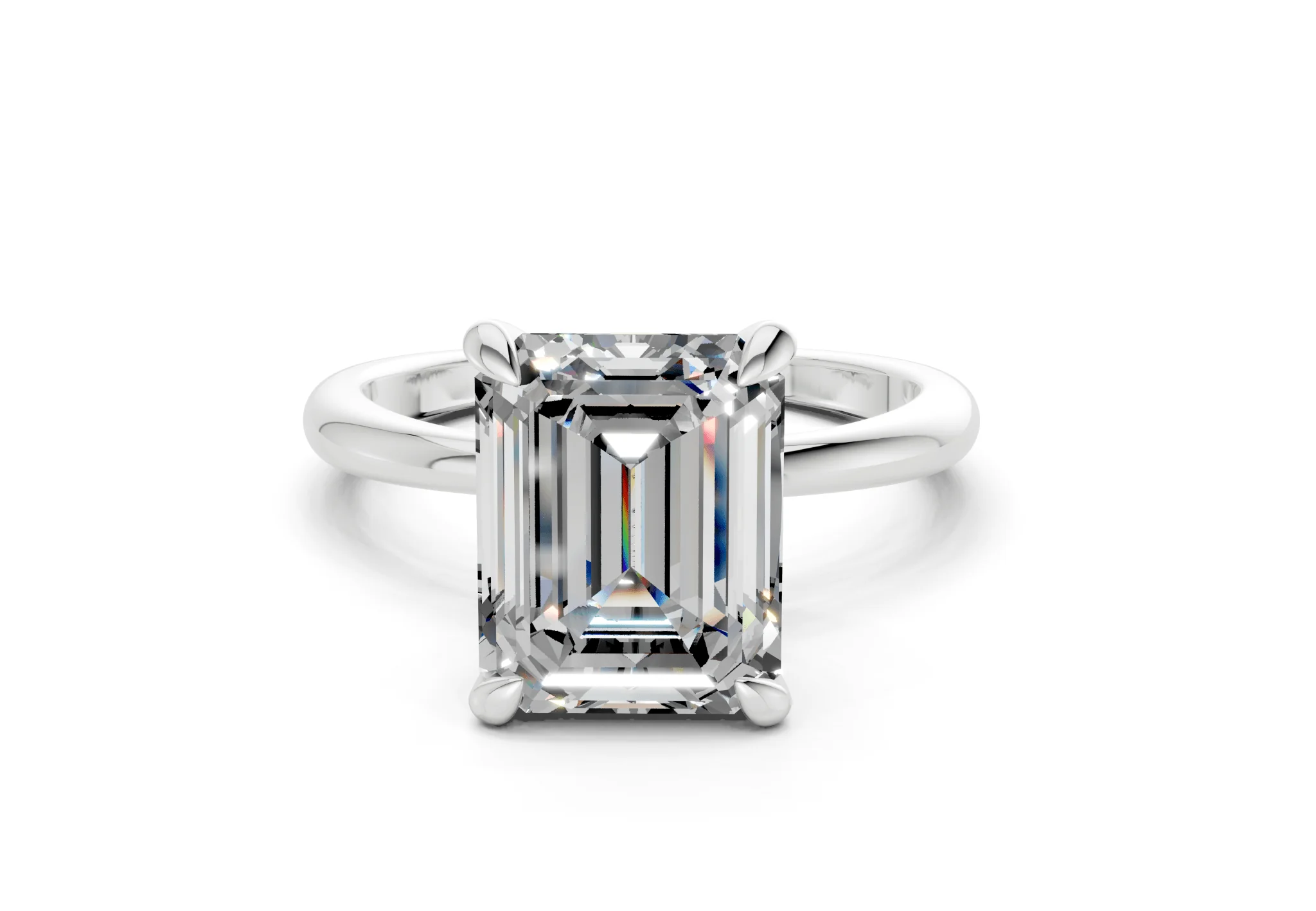 Marlowe Diamond Solitaire Emerald Cut 1.6mm Engagement Ring - Image 7