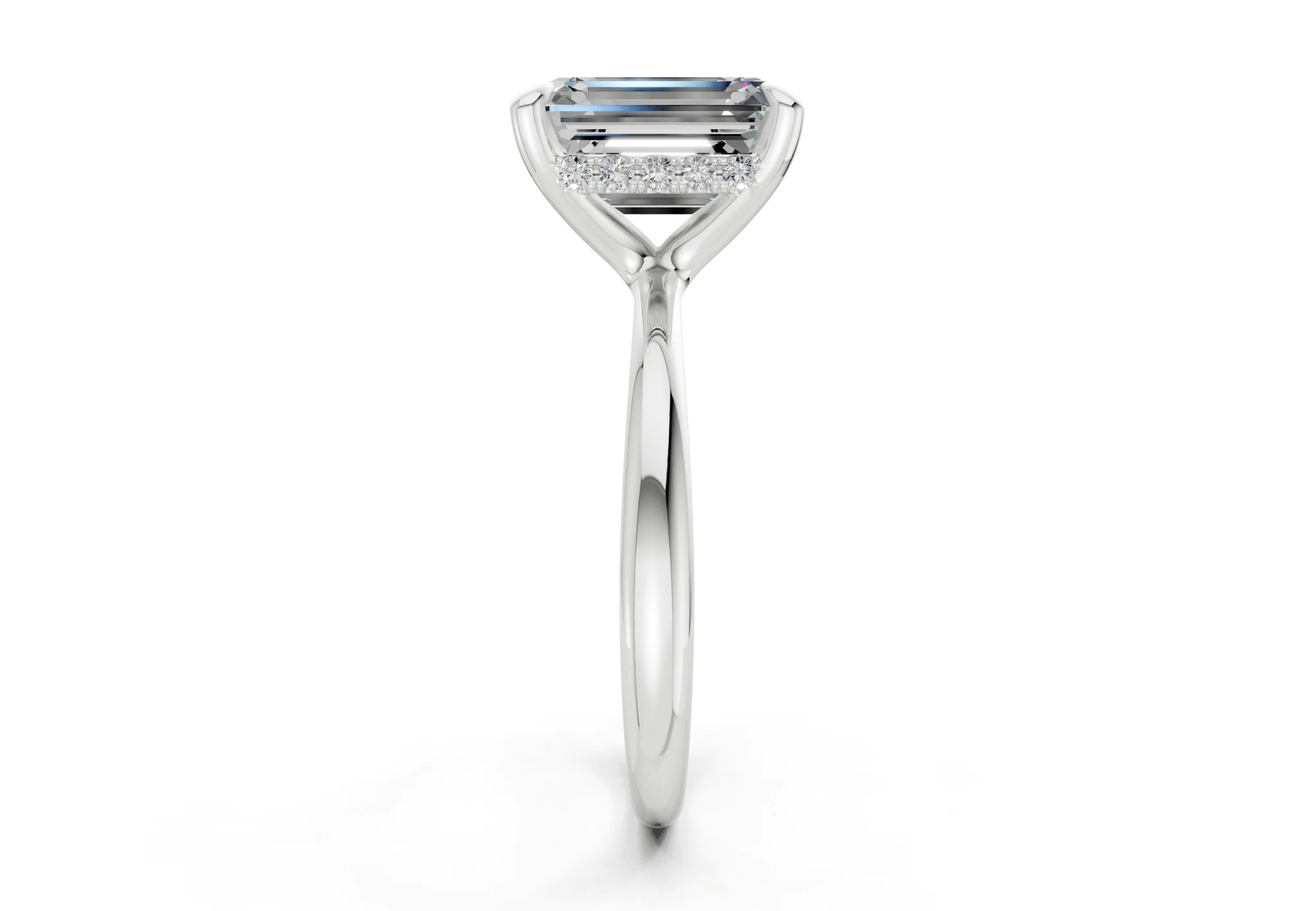 Marlowe Diamond Solitaire Emerald Cut 1.6mm Engagement Ring - Image 9