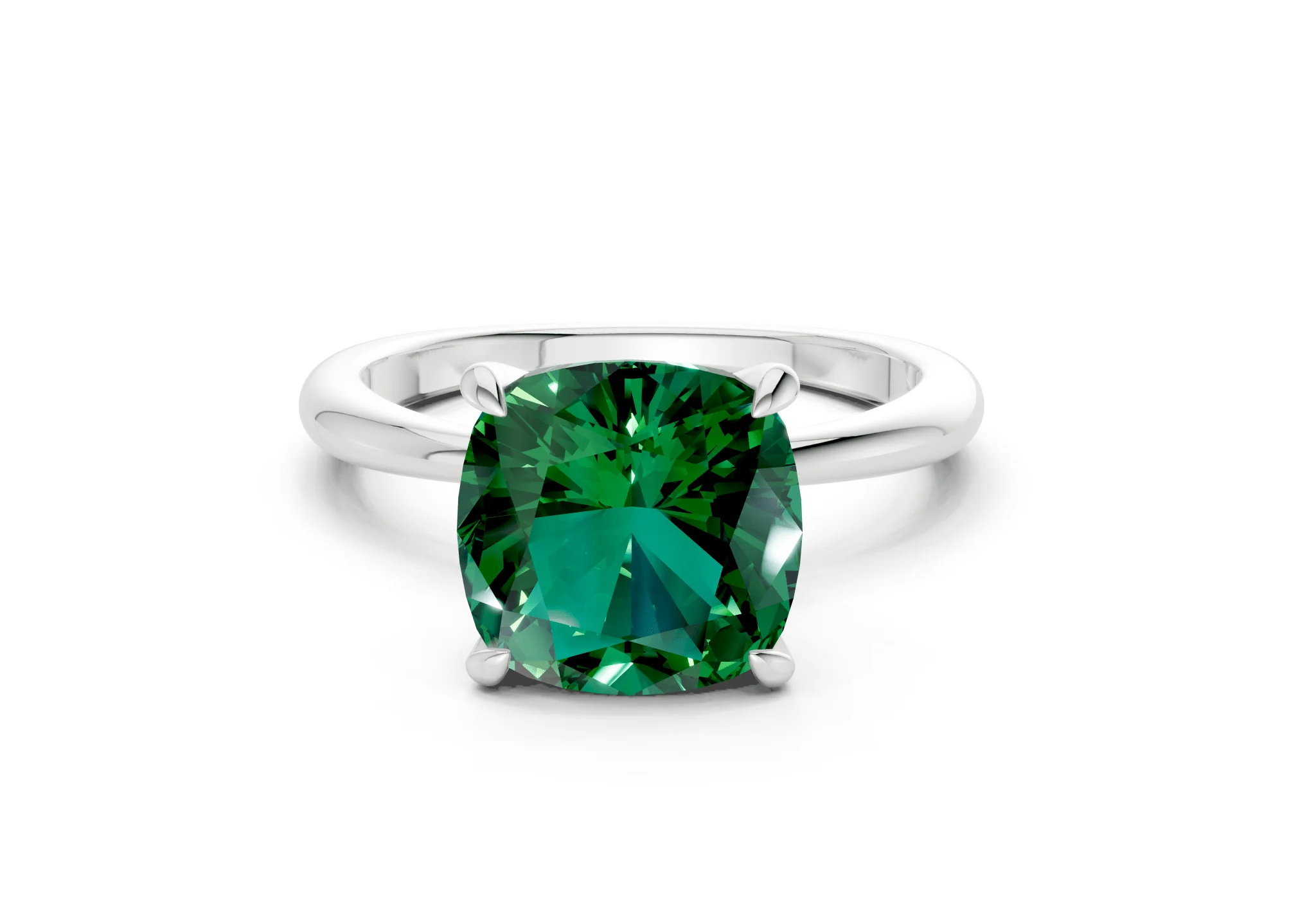 Marlowe Emerald Gemstone Solitaire Cushion Squareuare Cut 1.6mm Engagement Ring - Image 7