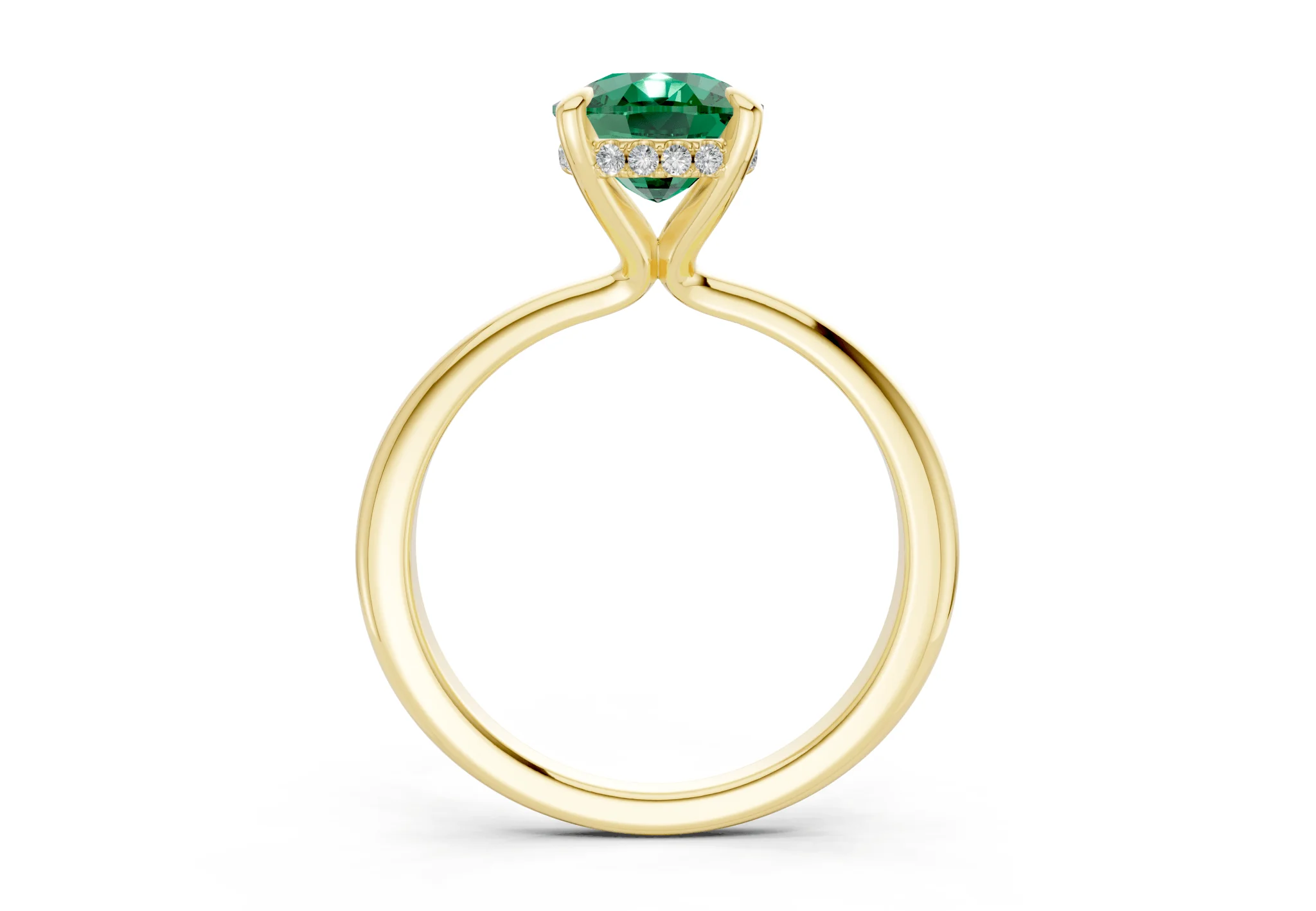 Marlowe Emerald Gemstone Solitaire Elongated Cushion Cut 1.6mm Engagement Ring - Image 2