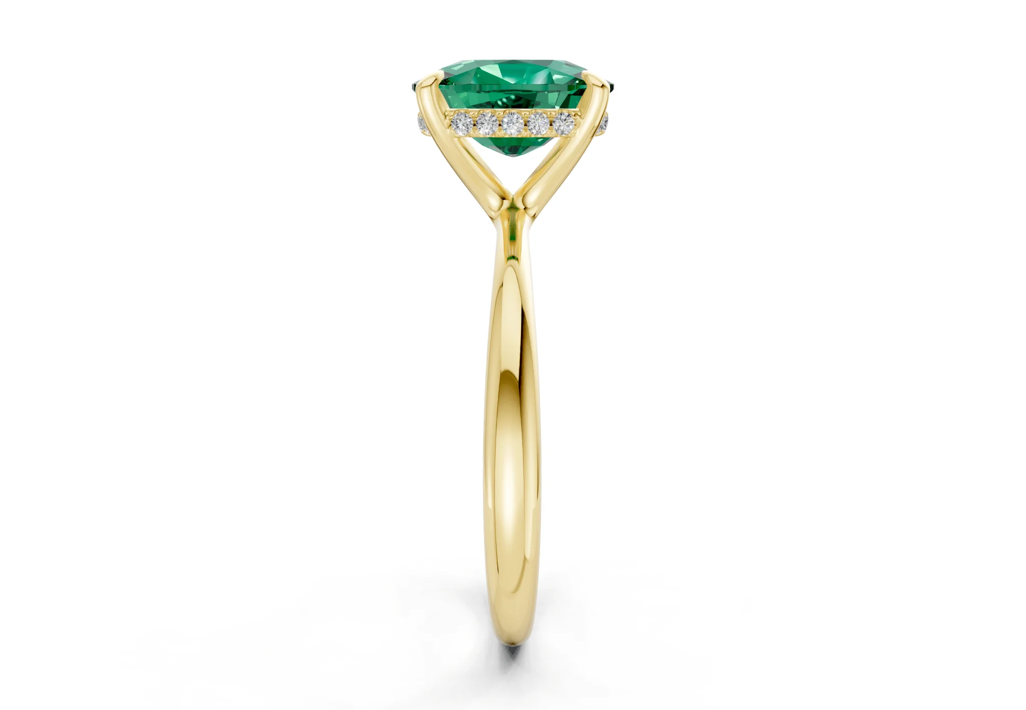 Marlowe Emerald Gemstone Solitaire Elongated Cushion Cut 1.6mm Engagement Ring - Image 3