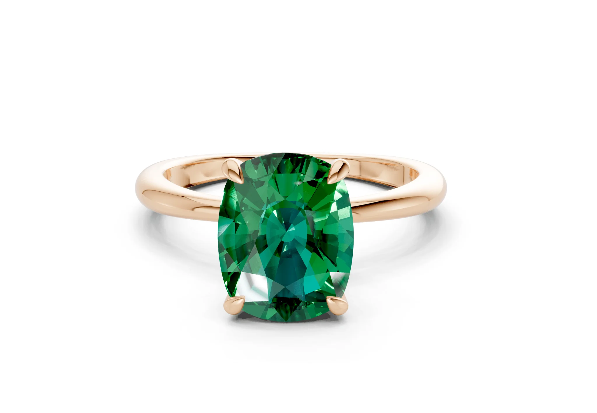 Marlowe Emerald Gemstone Solitaire Elongated Cushion Cut 1.6mm Engagement Ring - Image 4