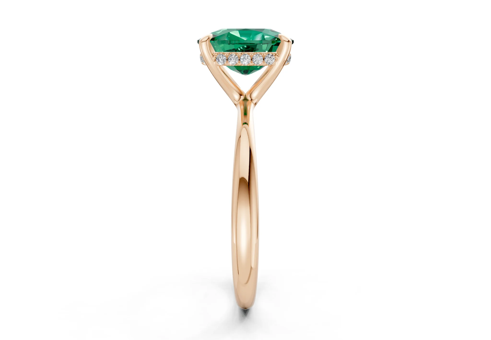 Marlowe Emerald Gemstone Solitaire Elongated Cushion Cut 1.6mm Engagement Ring - Image 6