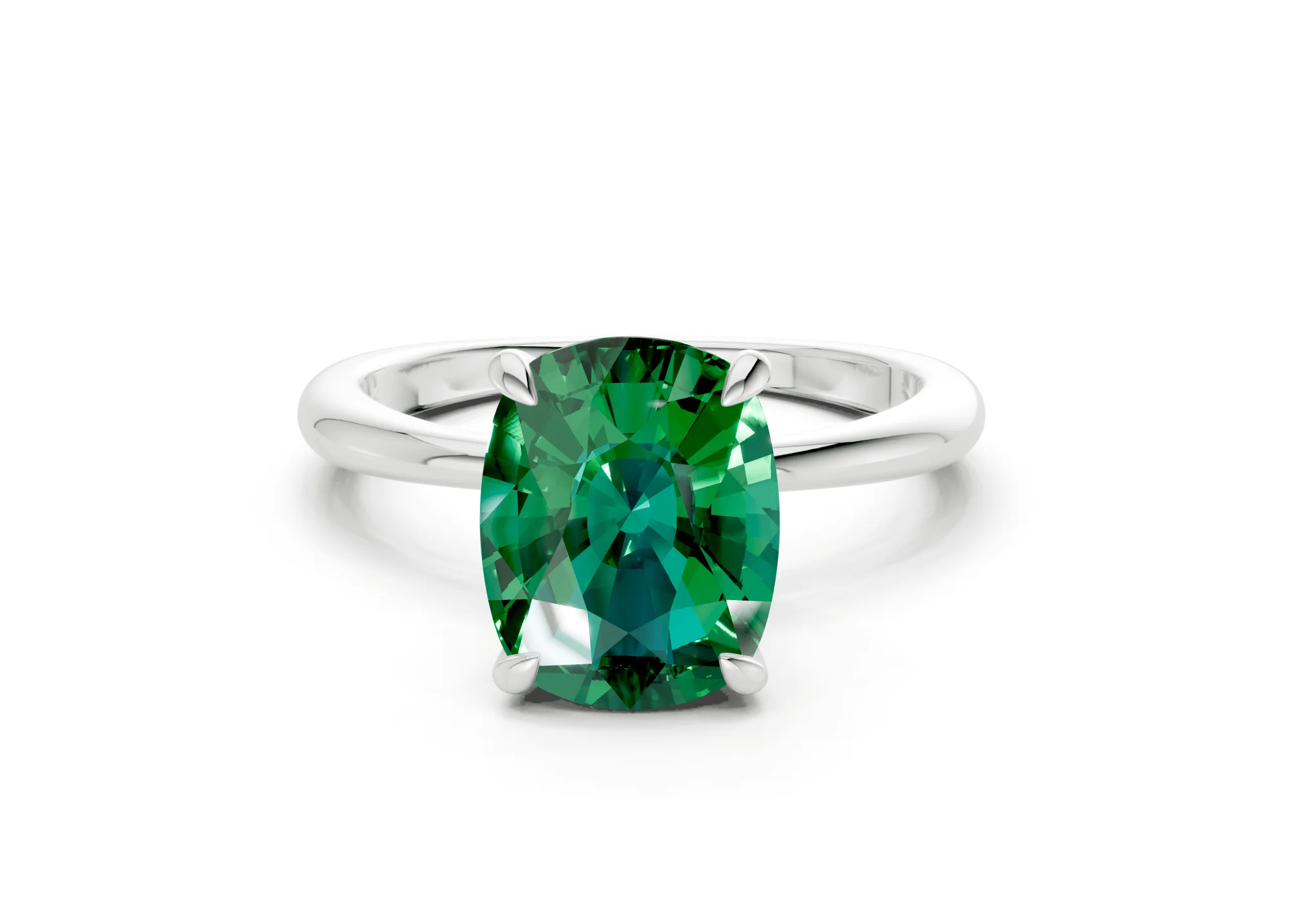 Marlowe Emerald Gemstone Solitaire Elongated Cushion Cut 1.6mm Engagement Ring - Image 7