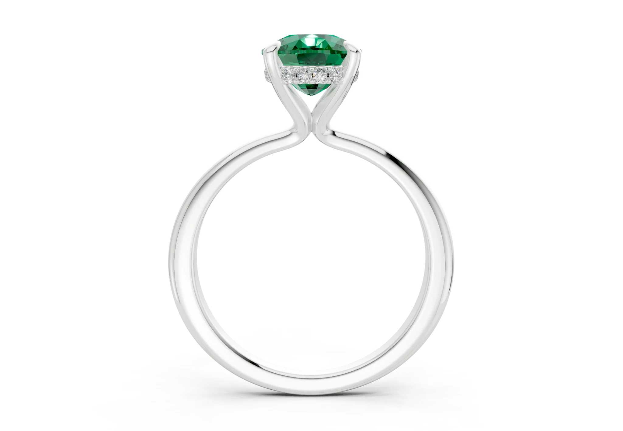 Marlowe Emerald Gemstone Solitaire Elongated Cushion Cut 1.6mm Engagement Ring - Image 8