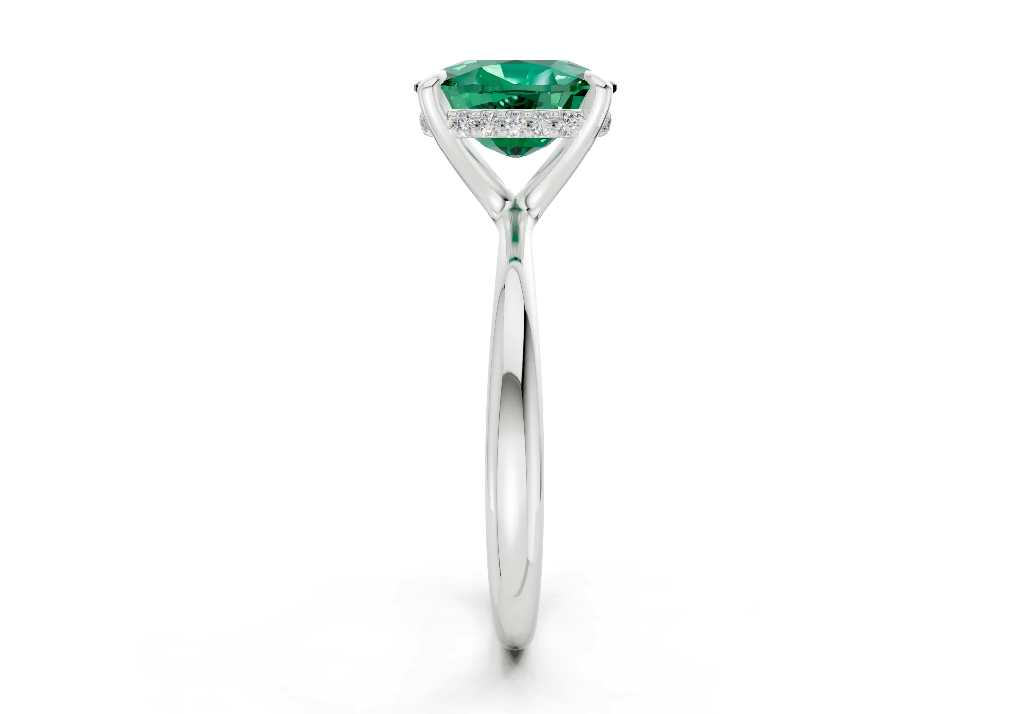 Marlowe Emerald Gemstone Solitaire Elongated Cushion Cut 1.6mm Engagement Ring - Image 9