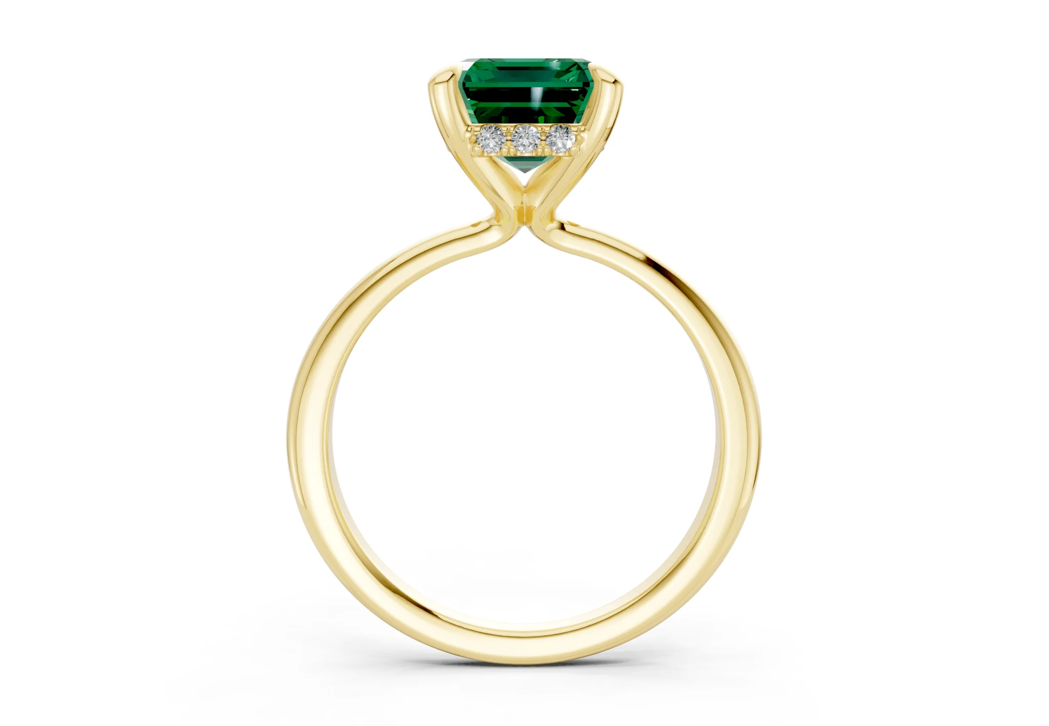 Marlowe Emerald Gemstone Solitaire Emerald Cut 1.6mm Engagement Ring - Image 2