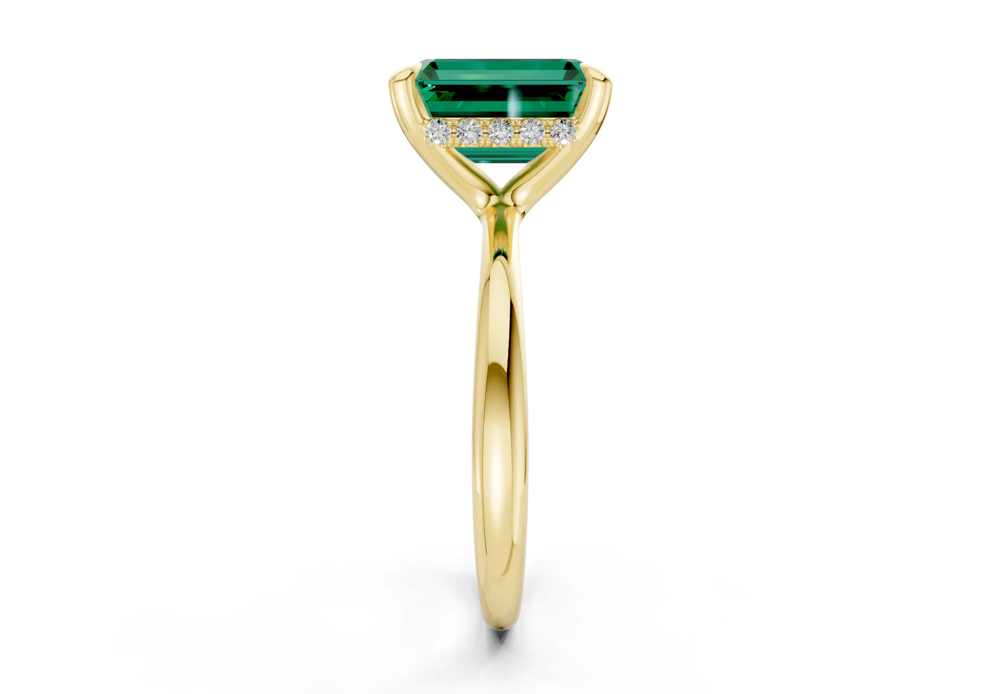 Marlowe Emerald Gemstone Solitaire Emerald Cut 1.6mm Engagement Ring - Image 3