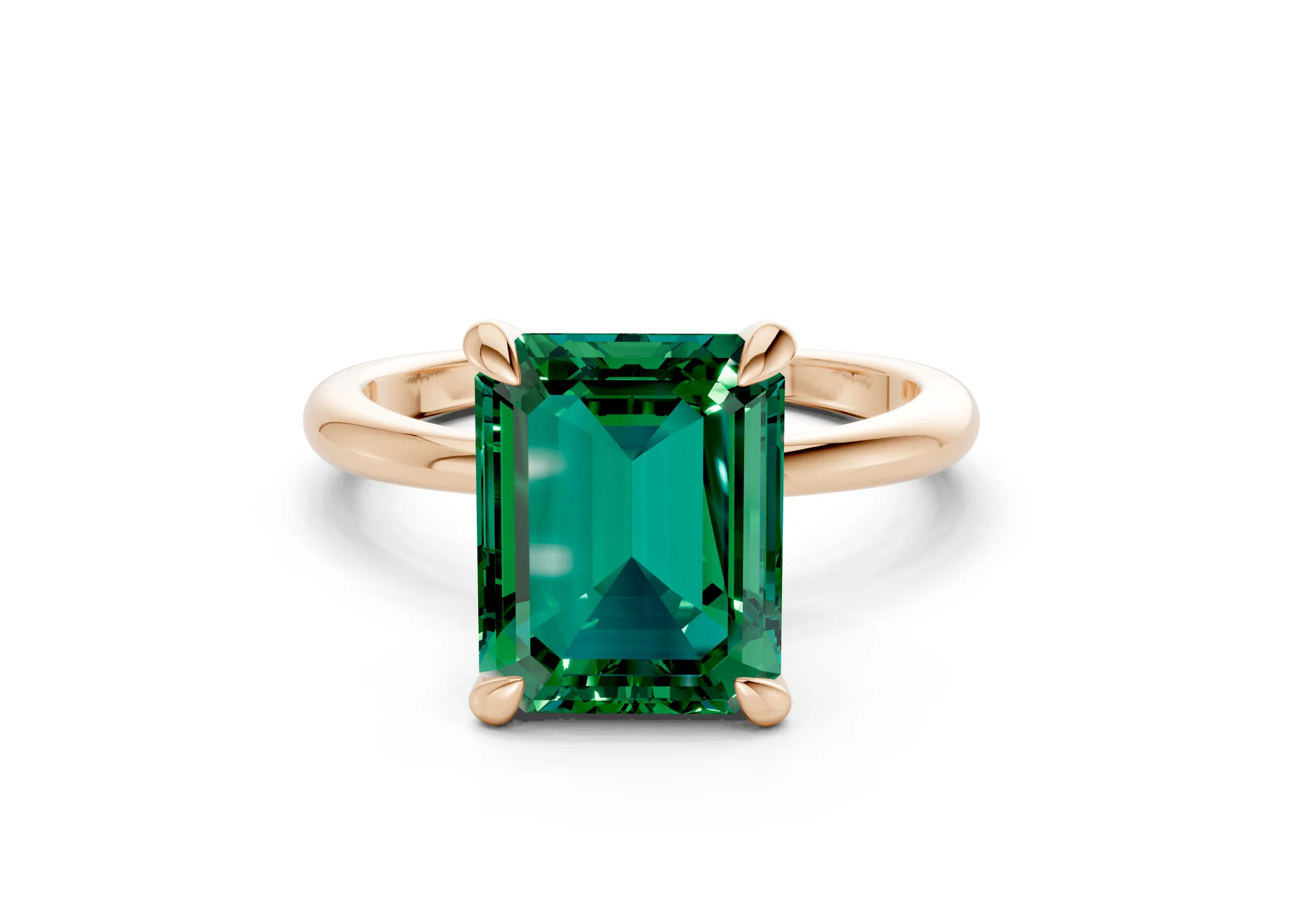 Marlowe Emerald Gemstone Solitaire Emerald Cut 1.6mm Engagement Ring - Image 4
