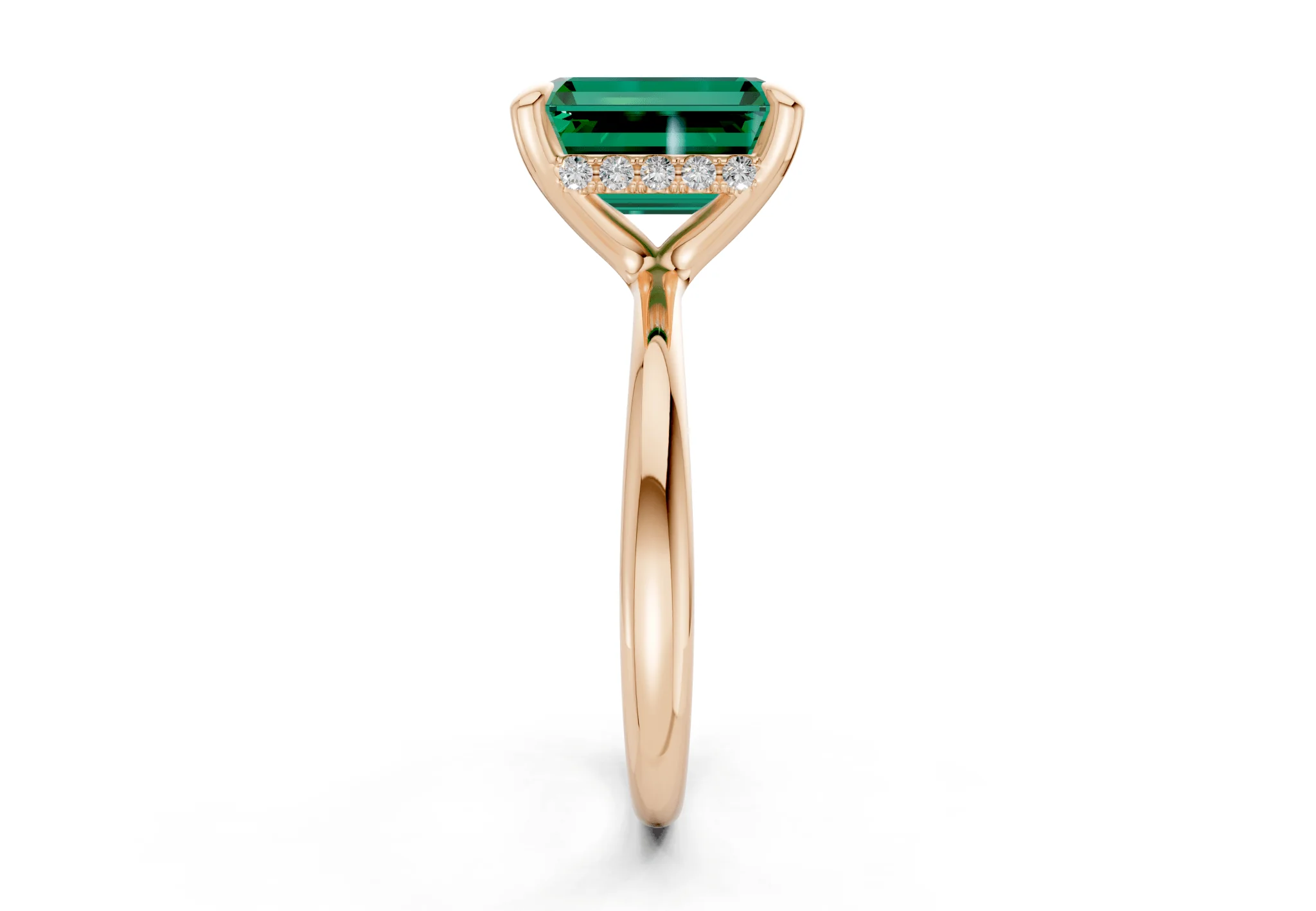 Marlowe Emerald Gemstone Solitaire Emerald Cut 1.6mm Engagement Ring - Image 6