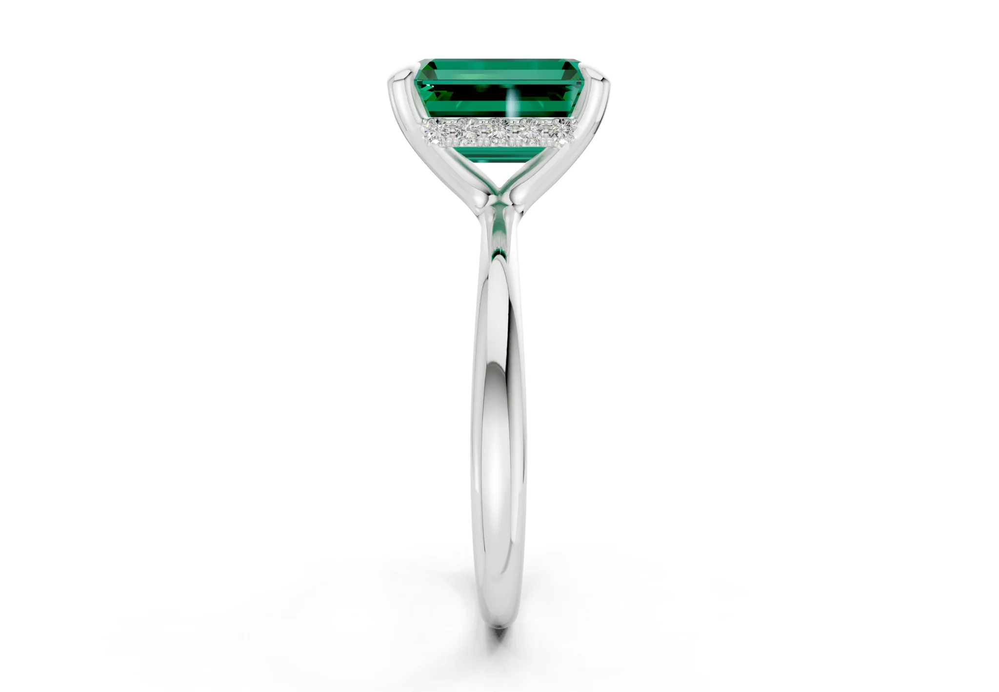 Marlowe Emerald Gemstone Solitaire Emerald Cut 1.6mm Engagement Ring - Image 9