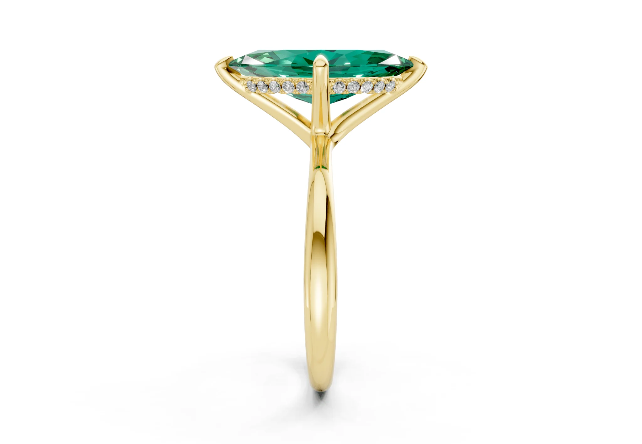 Marlowe Emerald Gemstone Solitaire Marquise Cut 1.6mm Engagement Ring - Image 3