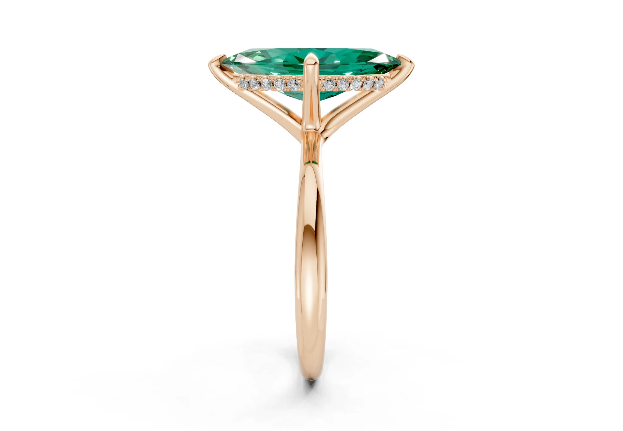 Marlowe Emerald Gemstone Solitaire Marquise Cut 1.6mm Engagement Ring - Image 6