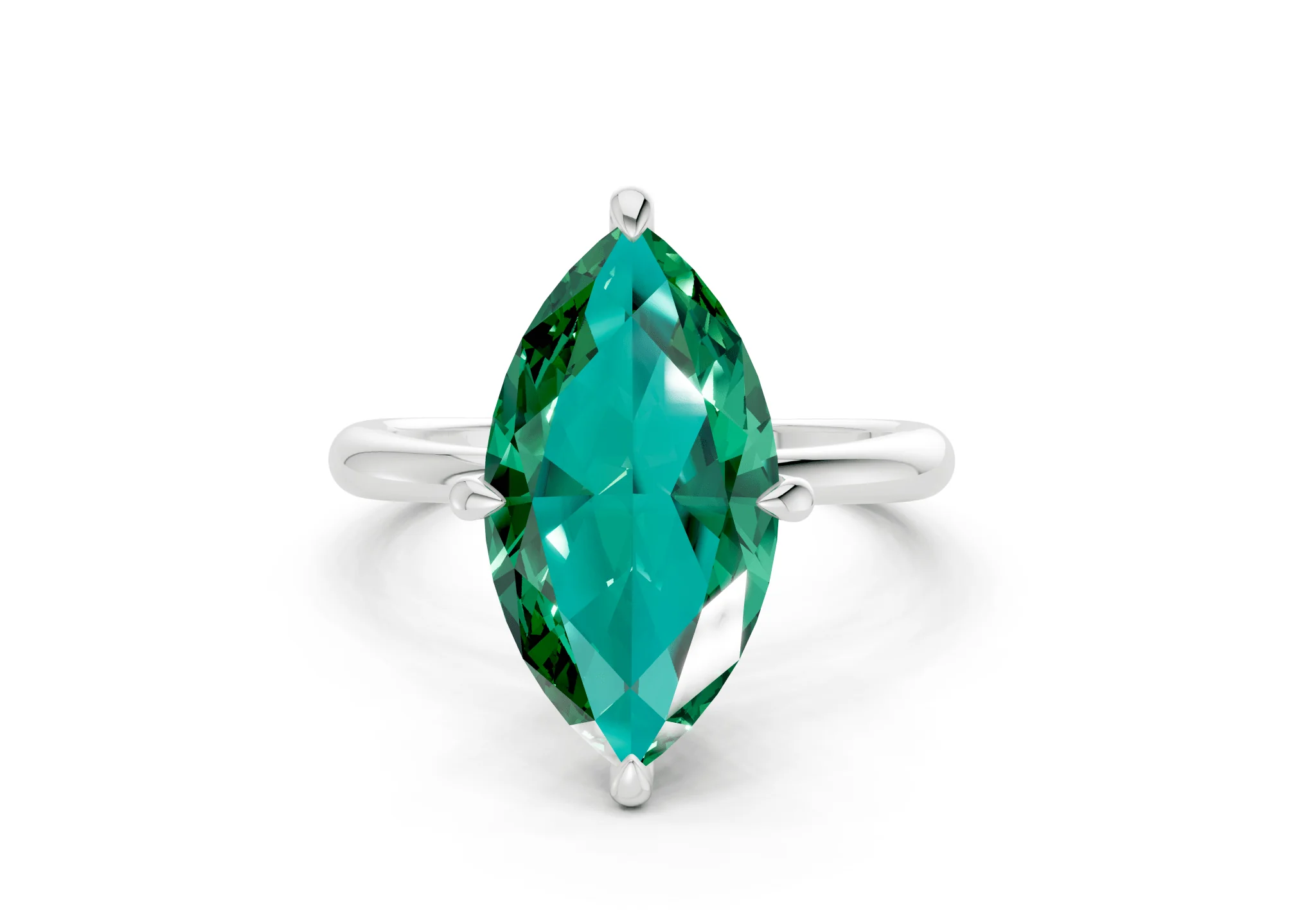 Marlowe Emerald Gemstone Solitaire Marquise Cut 1.6mm Engagement Ring - Image 7