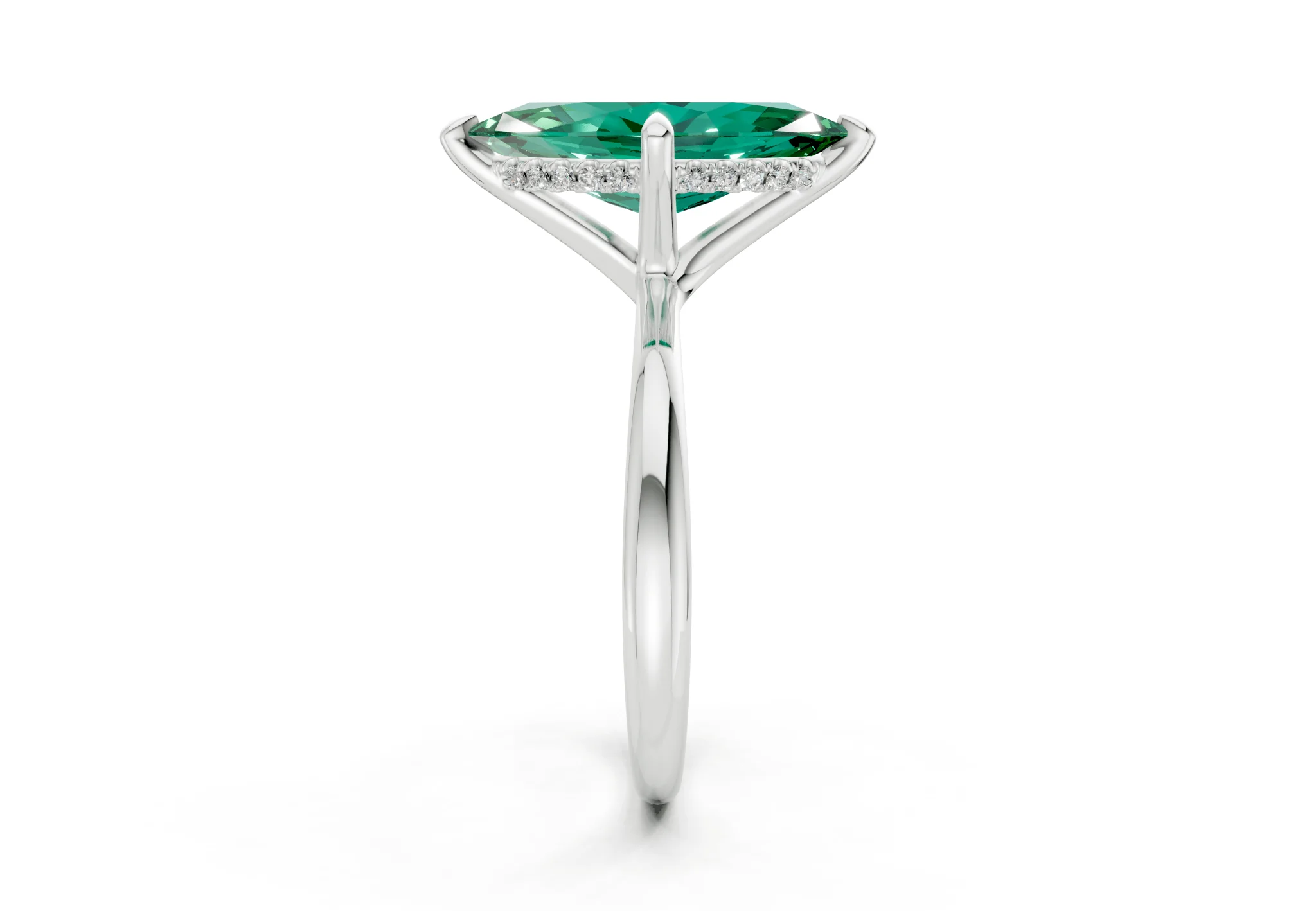 Marlowe Emerald Gemstone Solitaire Marquise Cut 1.6mm Engagement Ring - Image 9