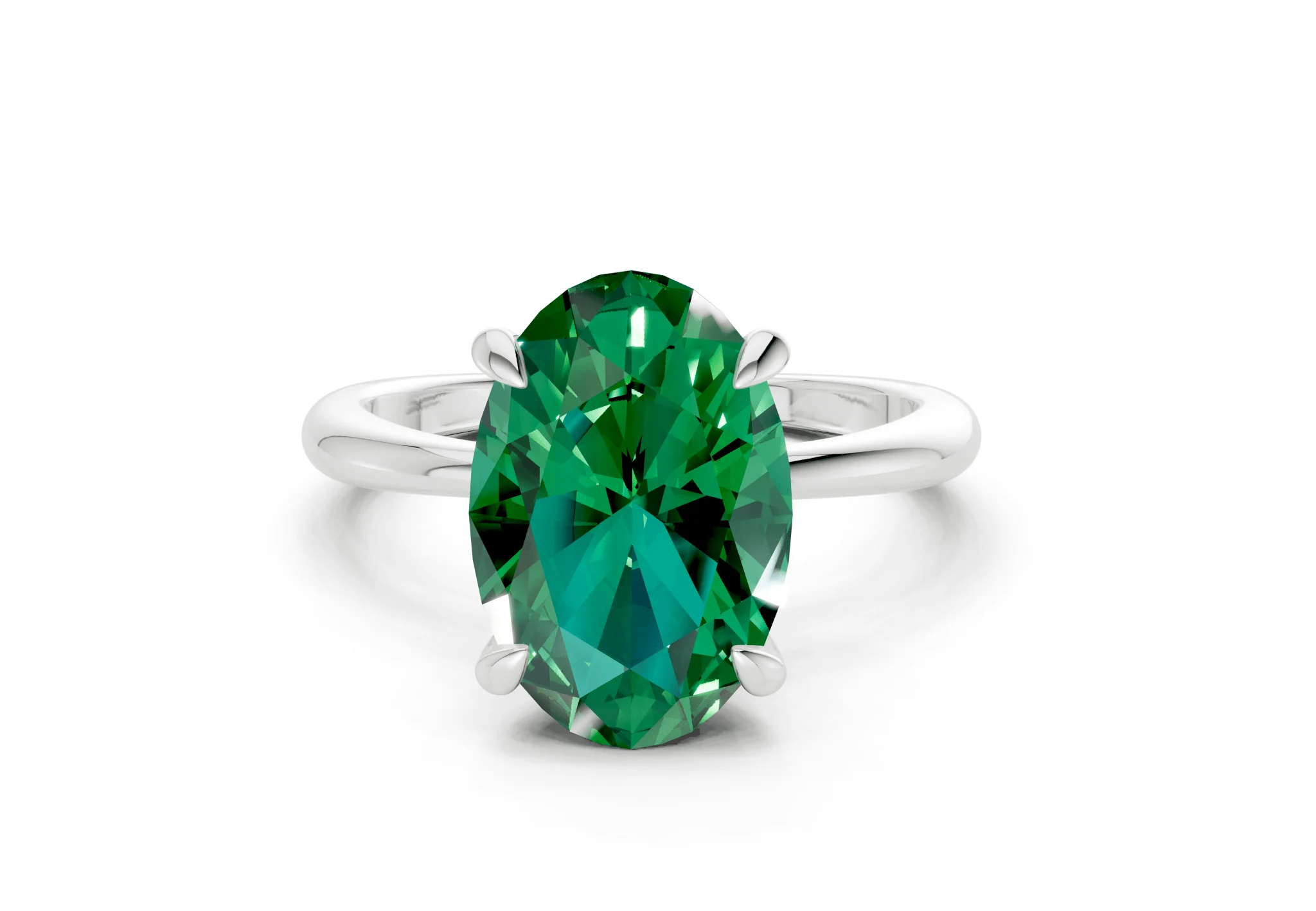 Marlowe Emerald Gemstone Solitaire Oval Cut 1.6mm Engagement Ring - Image 7