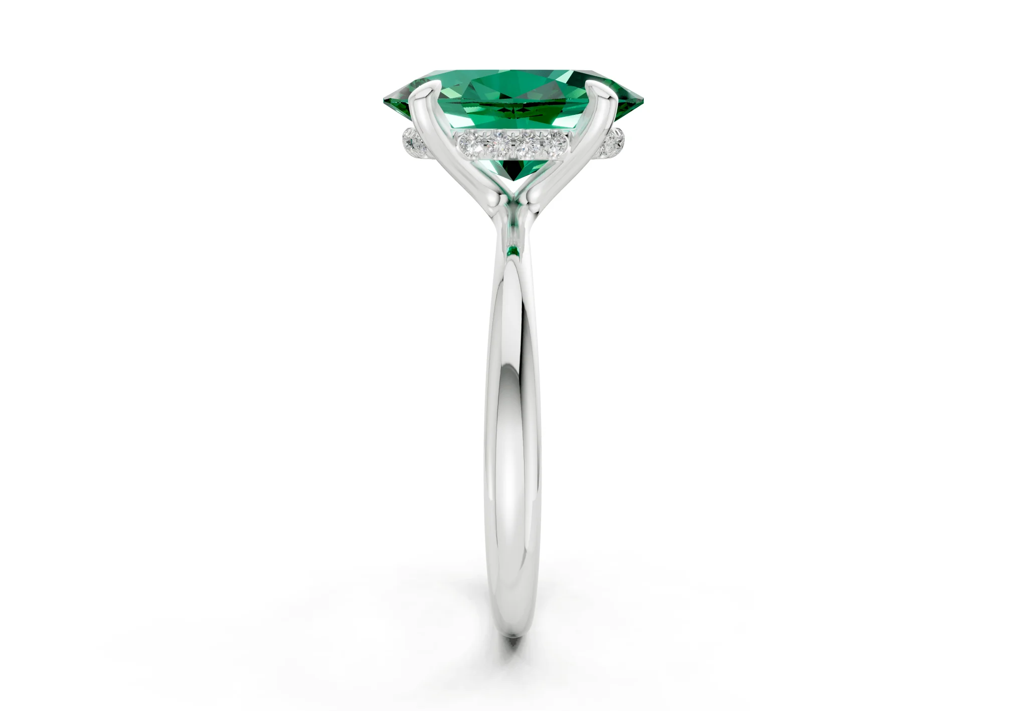 Marlowe Emerald Gemstone Solitaire Oval Cut 1.6mm Engagement Ring - Image 9