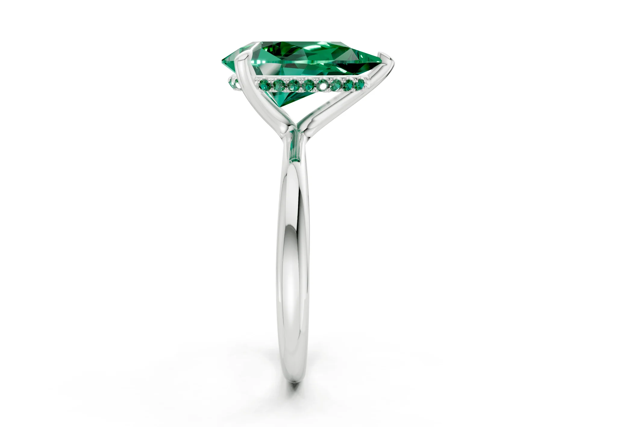 Marlowe Emerald Gemstone Solitaire Pear Cut 1.6mm Engagement Ring - Image 9